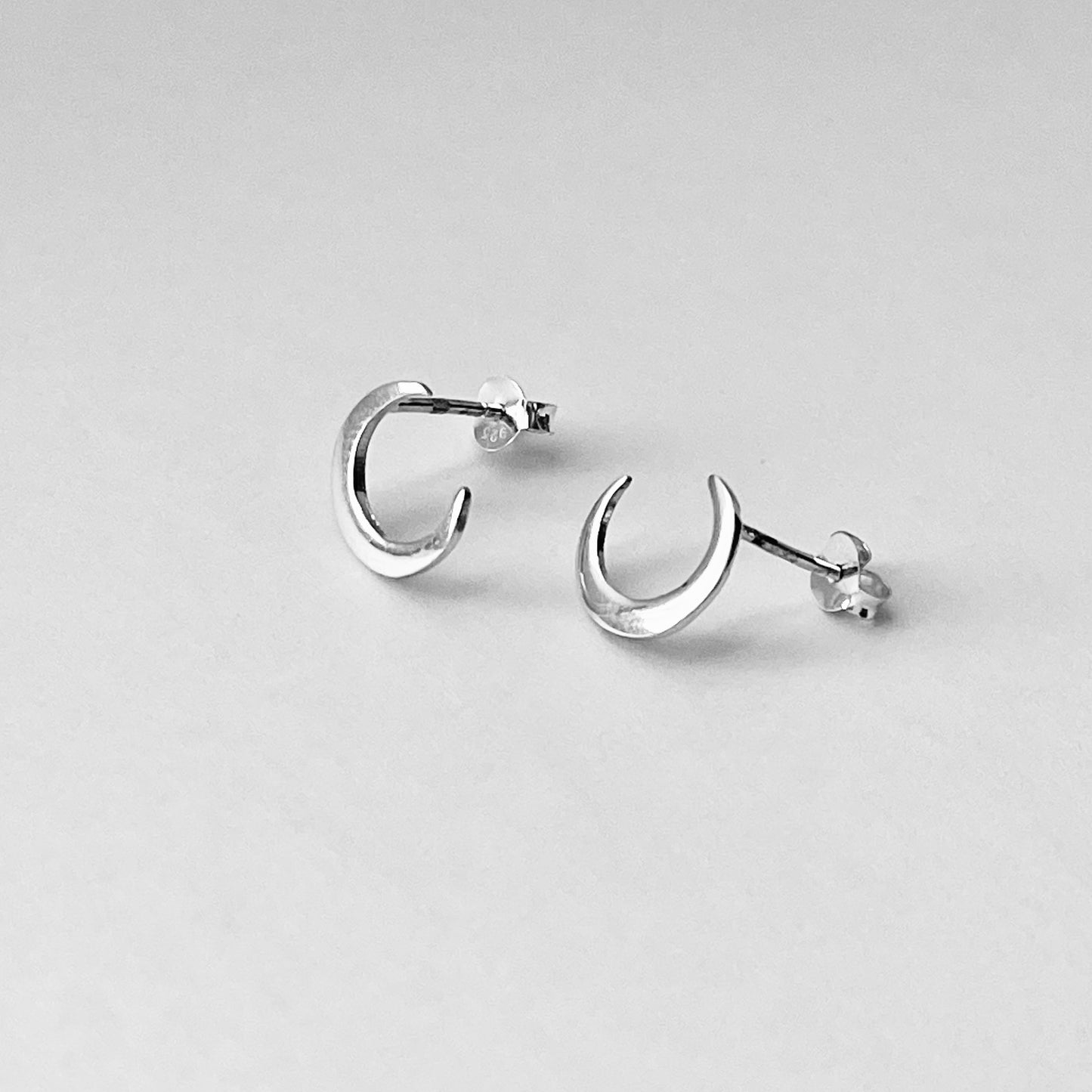 Sterling Silver Large Crescent Moon Earring, Celestial Earrings, Stud Silver Earring