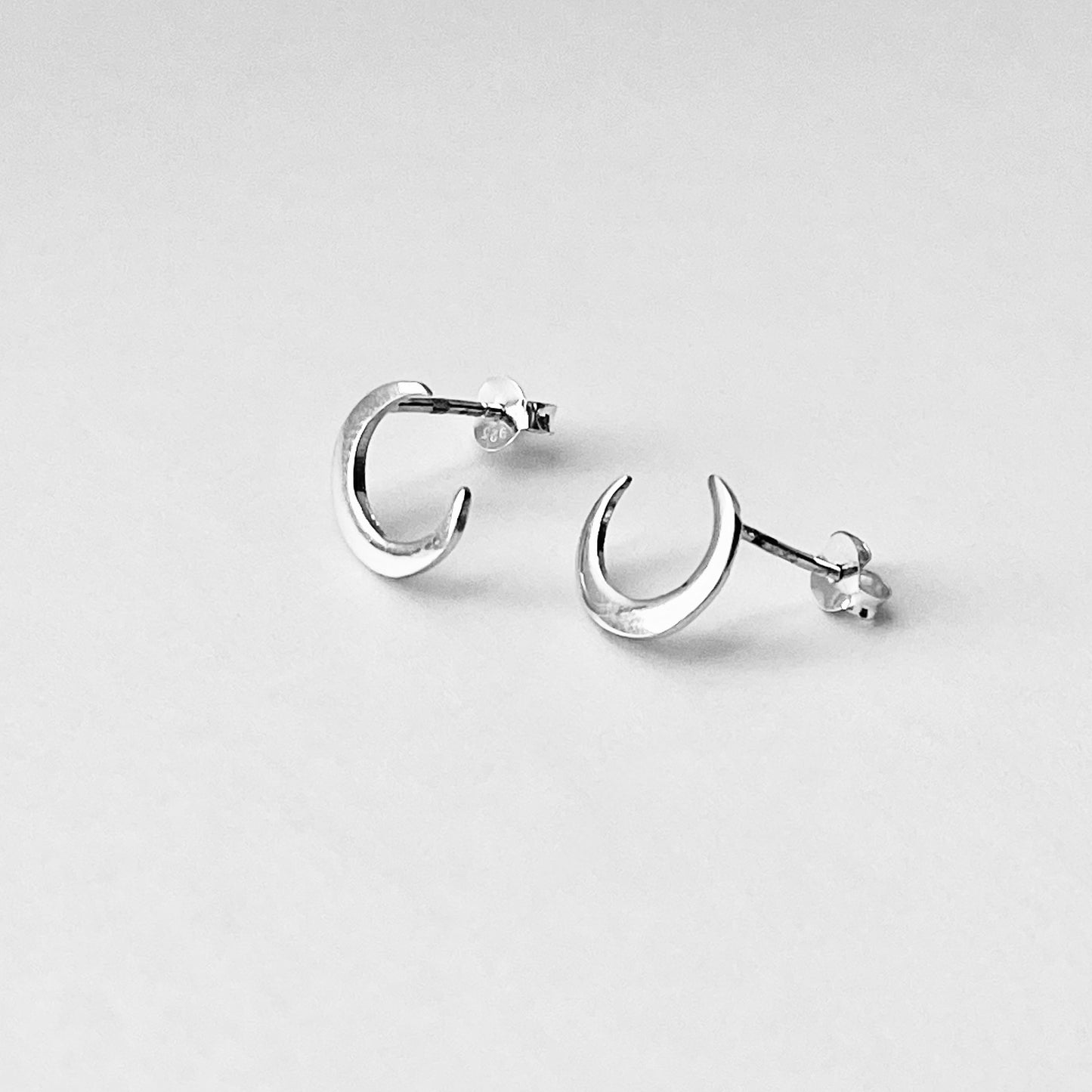 Sterling Silver Large Crescent Moon Earring, Celestial Stud Silver Earrings