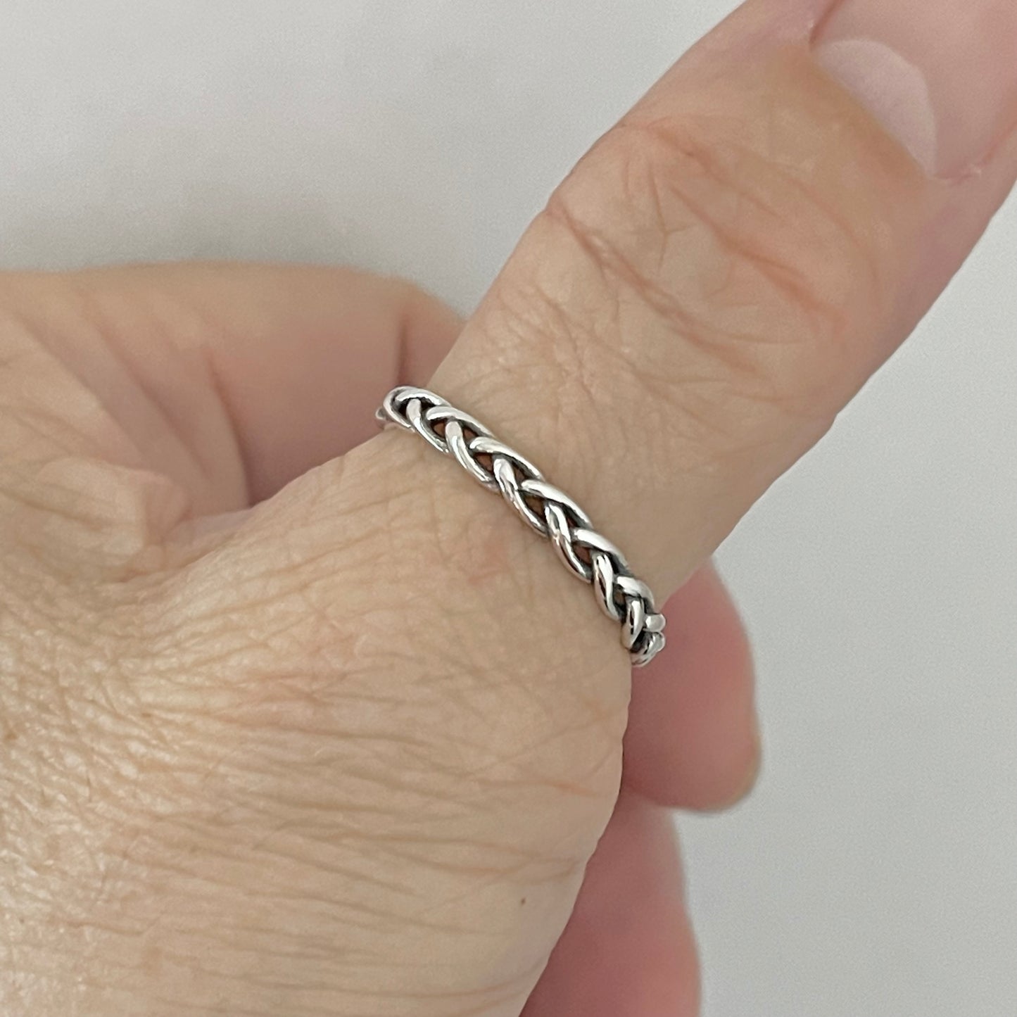 Sterling Silver Small Eternity Braid Ring, Stackable Silver Band, Twist Rings