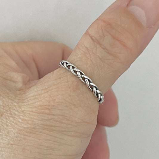 Sterling Silver Small Eternity Braid Ring, Stackable Silver Band, Twist Rings