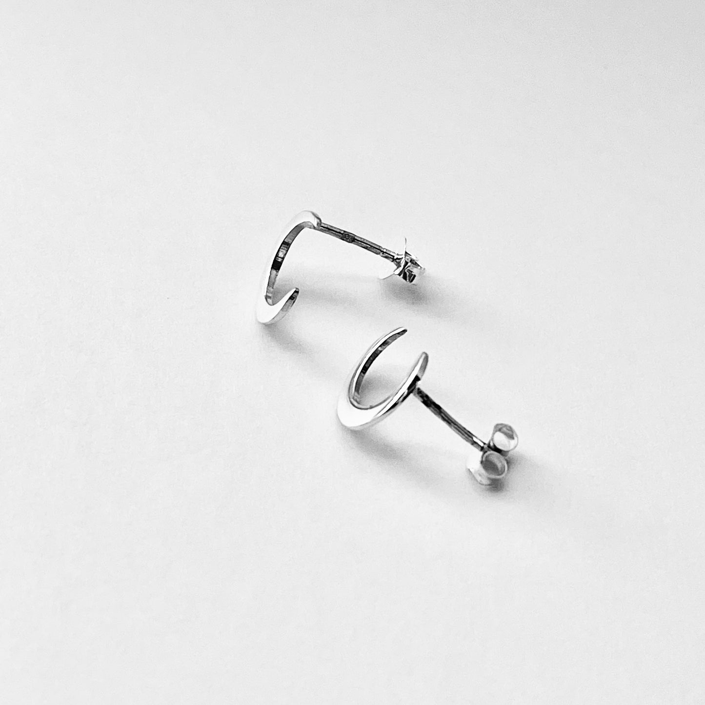 Sterling Silver Large Crescent Moon Earring, Celestial Stud Silver Earrings