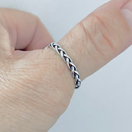 Sterling Silver Small Eternity Braid Ring, Dainty Stackable Band, Twisted Rings