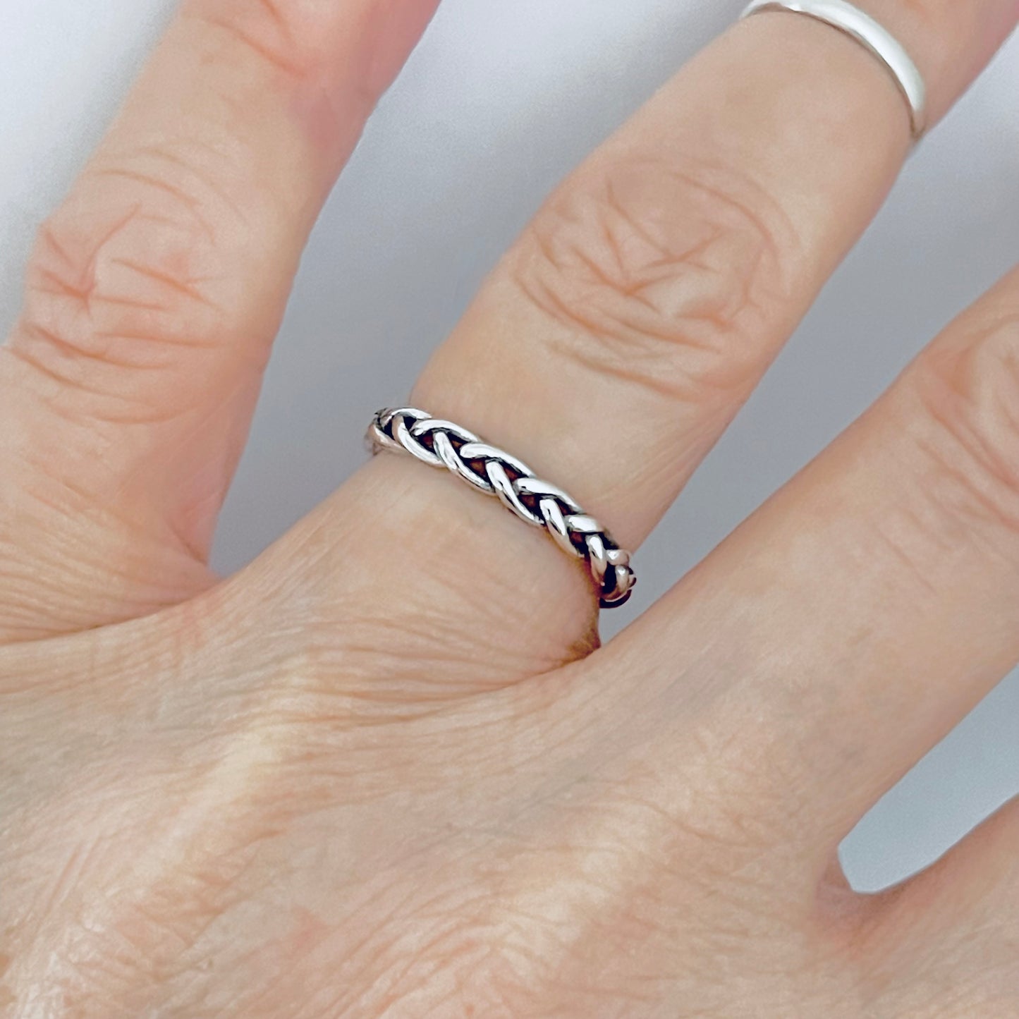 Sterling Silver Small Eternity Braid Ring, Dainty Stackable Band, Twisted Rings