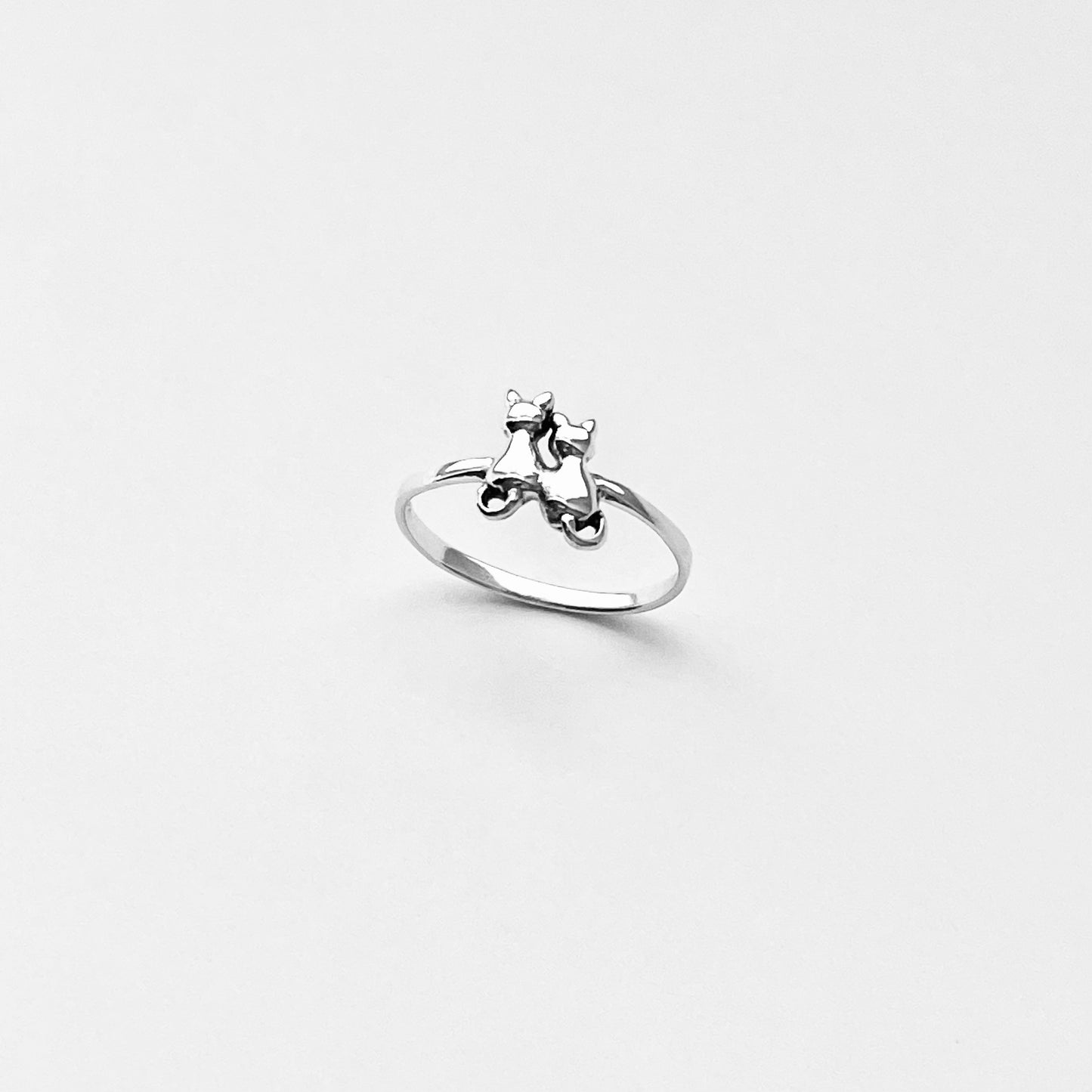 Sterling Silver Dainty Little Best Friends Cat Ring, Delicate Kitten Rings, Animal Pets Jewelry