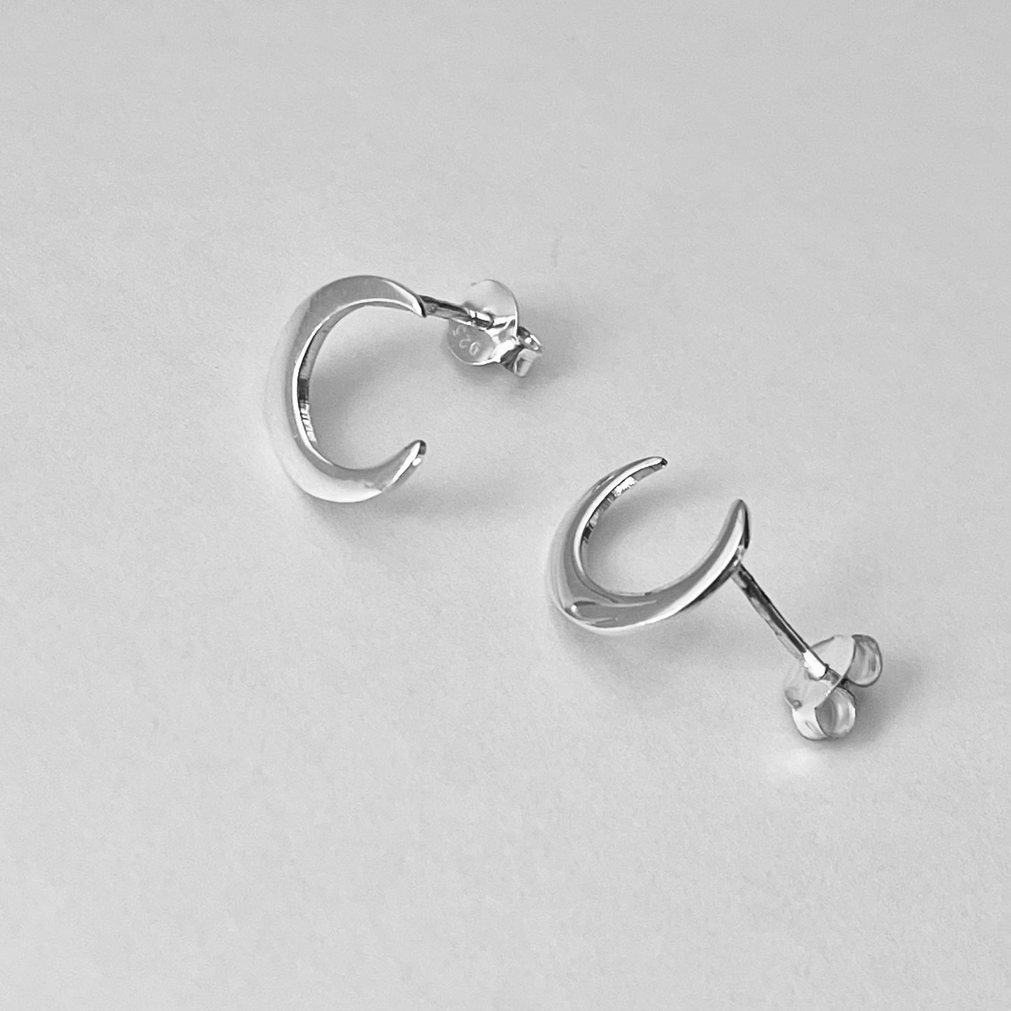 Sterling Silver Large Crescent Moon Earring, Celestial Earrings, Stud Silver Earring