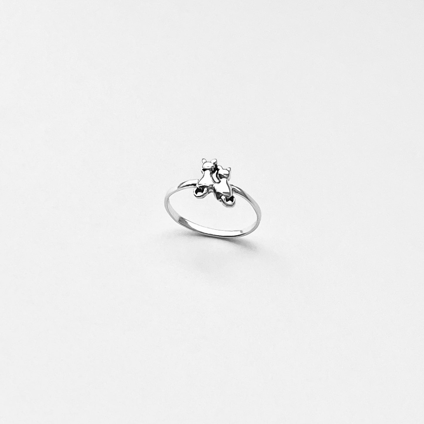 Sterling Silver Dainty Little Best Friends Cat Ring, Delicate Kitten Rings, Animal Pets Jewelry