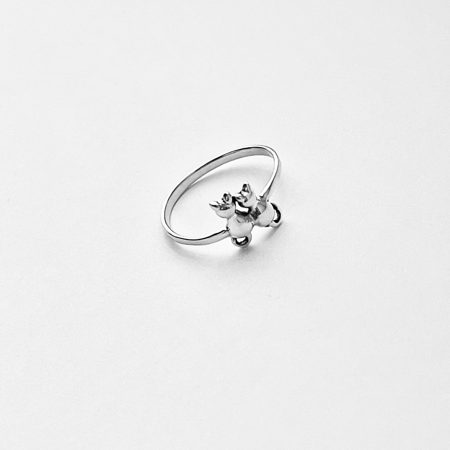 Sterling Silver Dainty Little Best Friends Cat Ring, Delicate Kitten Rings, Animal Pets Jewelry