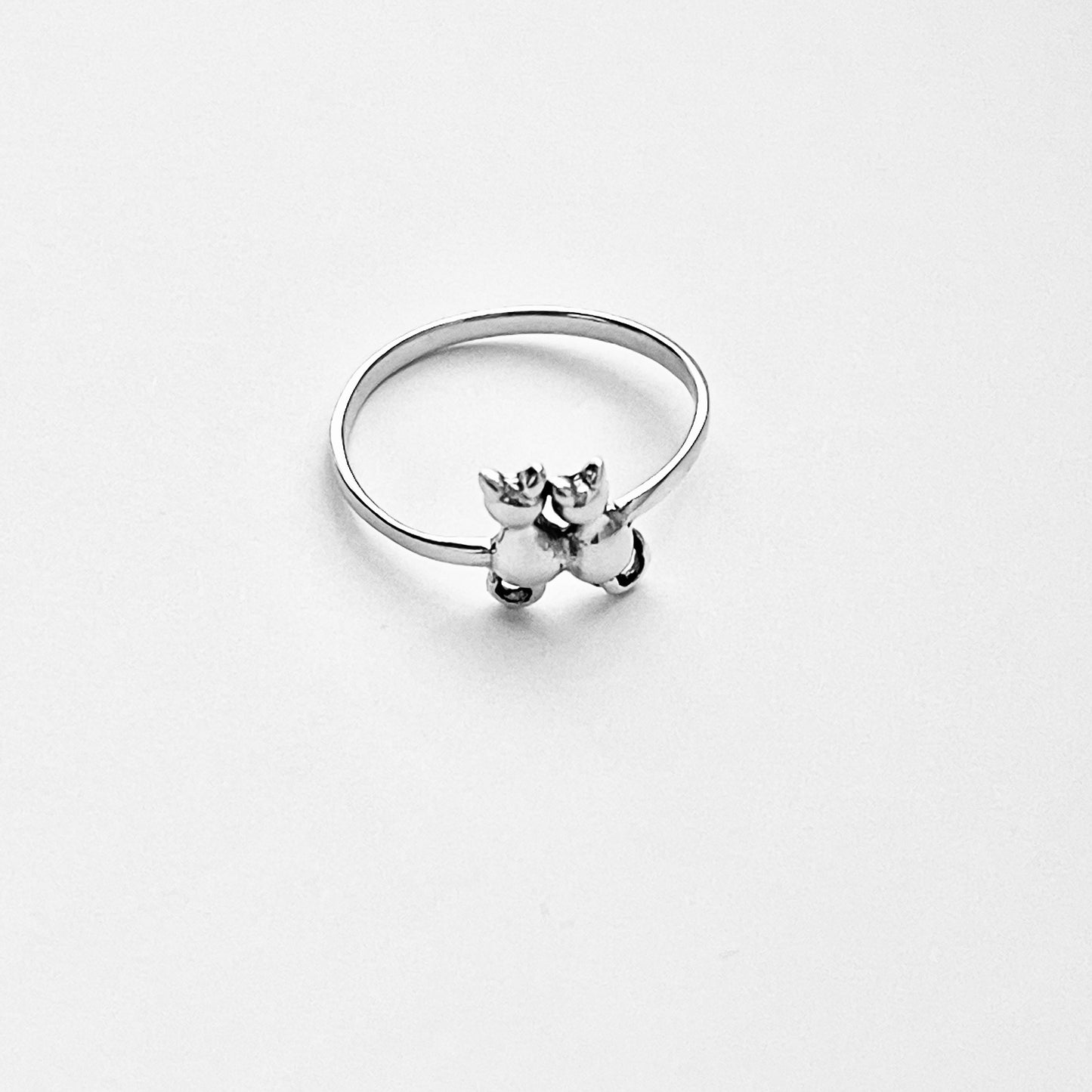 Sterling Silver Dainty Little Best Friends Cat Ring, Delicate Kitten Rings, Animal Pets Jewelry