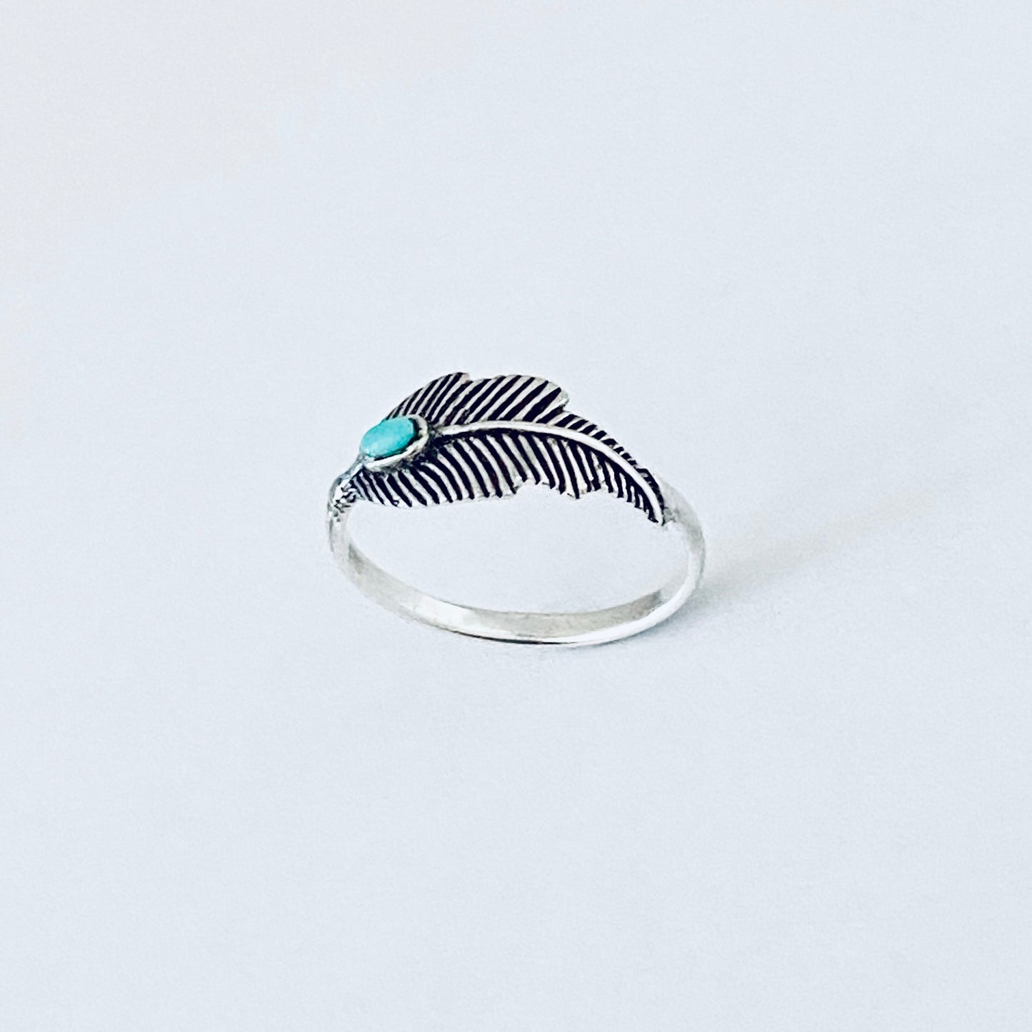 Sterling Silver Dainty Feather Ring with Turquoise Stone, Angels Wings Jewelry, Spirit Birds