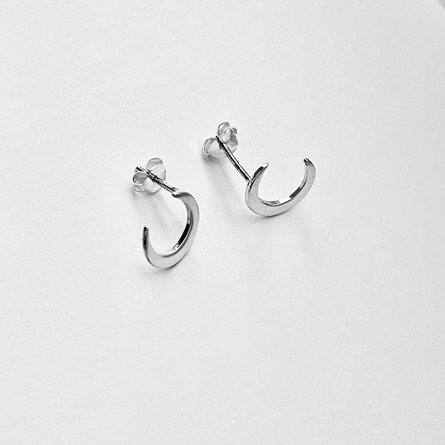Sterling Silver Large Crescent Moon Earring, Celestial Stud Silver Earrings
