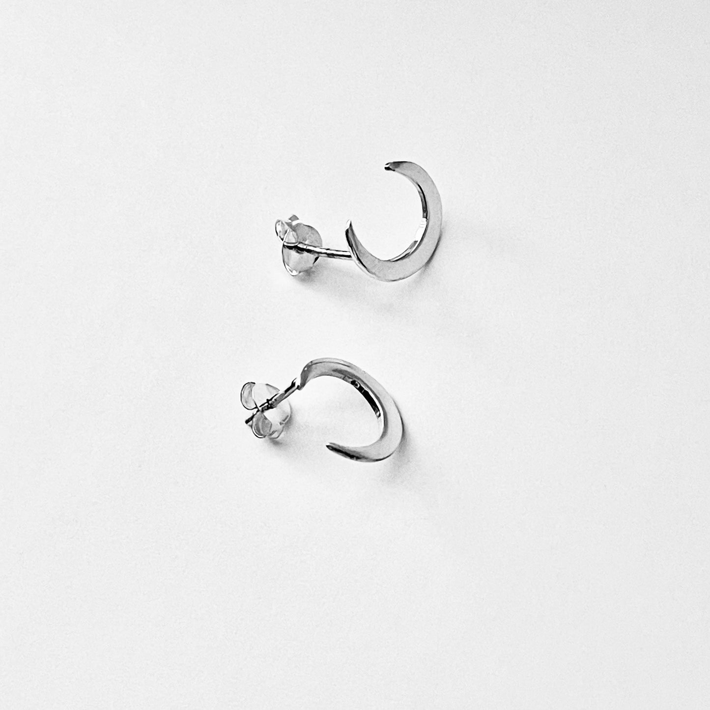 Sterling Silver Large Crescent Moon Earring, Celestial Stud Silver Earrings