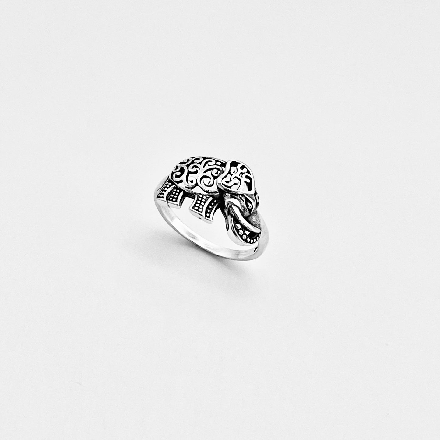925 Sterling Silver Large Filigree and Dots Elephant Ring | Good Luck Statement Animal Silver Rings