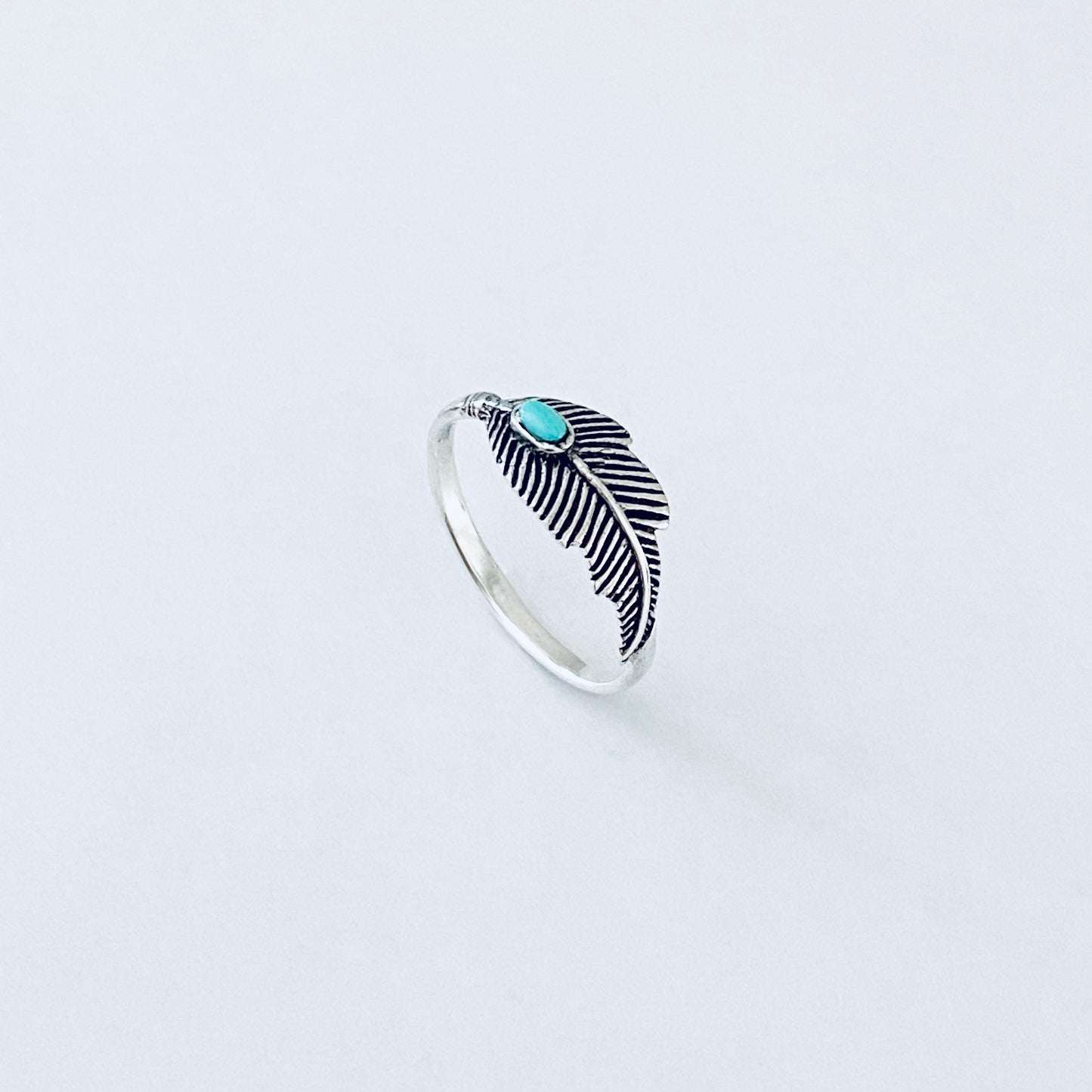 Sterling Silver Dainty Feather Ring with Turquoise Stone, Angels Wings Jewelry, Spirit Birds
