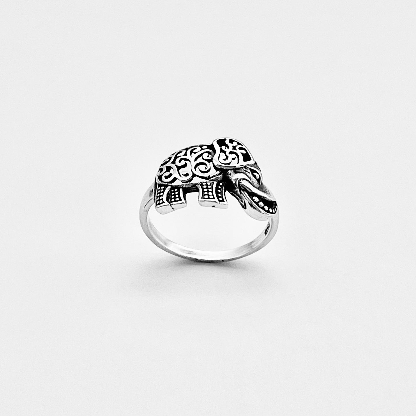 925 Sterling Silver Large Filigree and Dots Elephant Ring | Good Luck Statement Animal Silver Rings