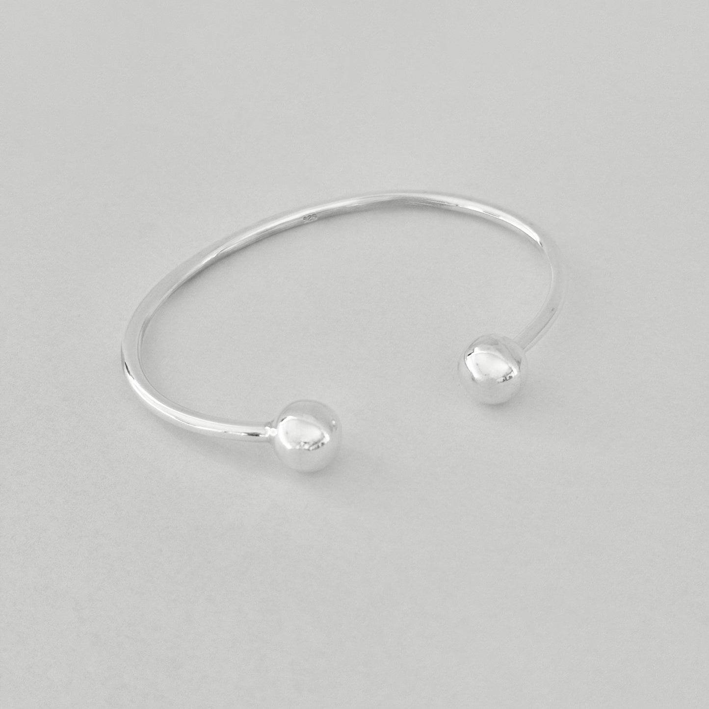925 Sterling Silver High Polish Ball Cuff Bangle | Adjustable Silver Bracelet