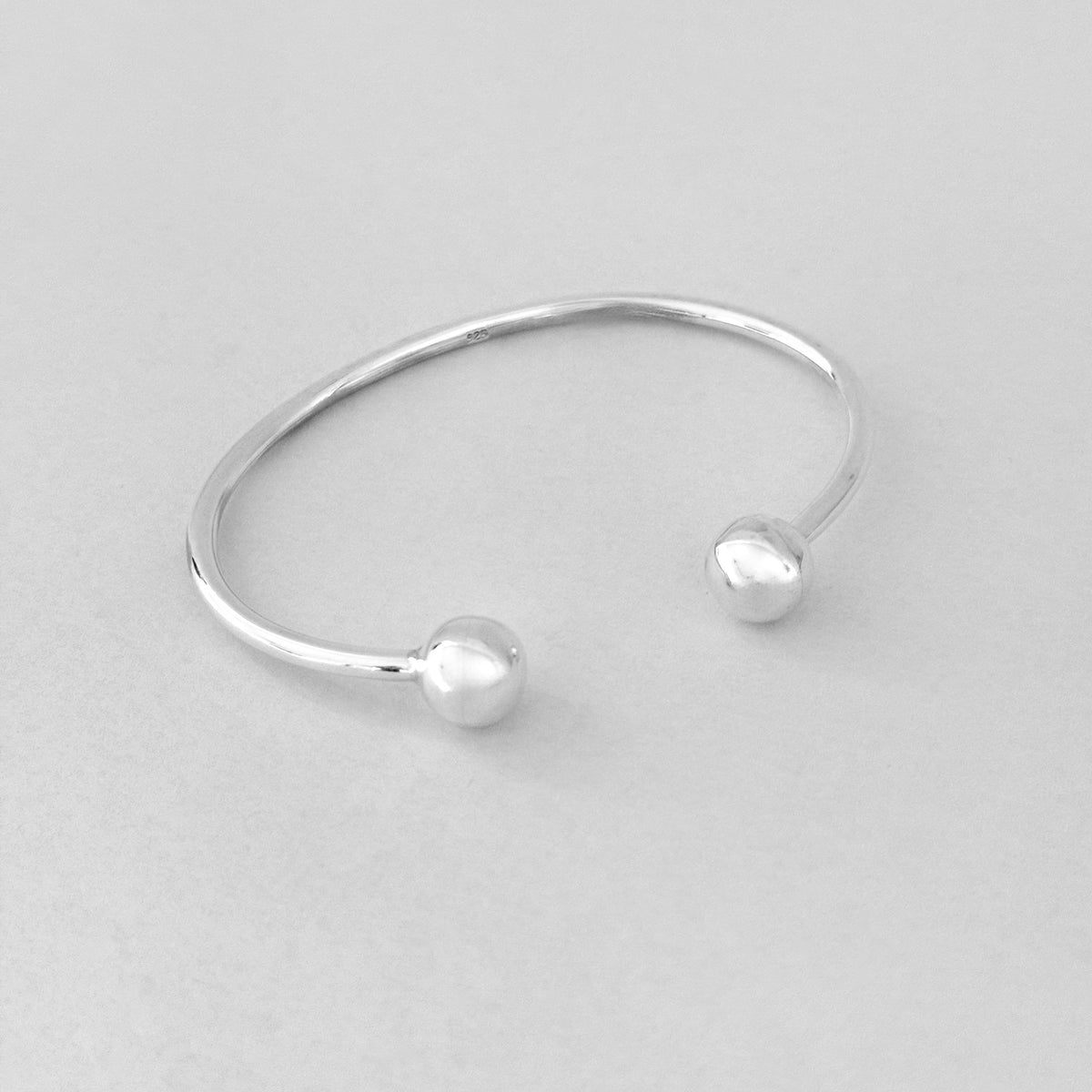 925 Sterling Silver High Polish Ball Cuff Bangle | Adjustable Silver Bracelet