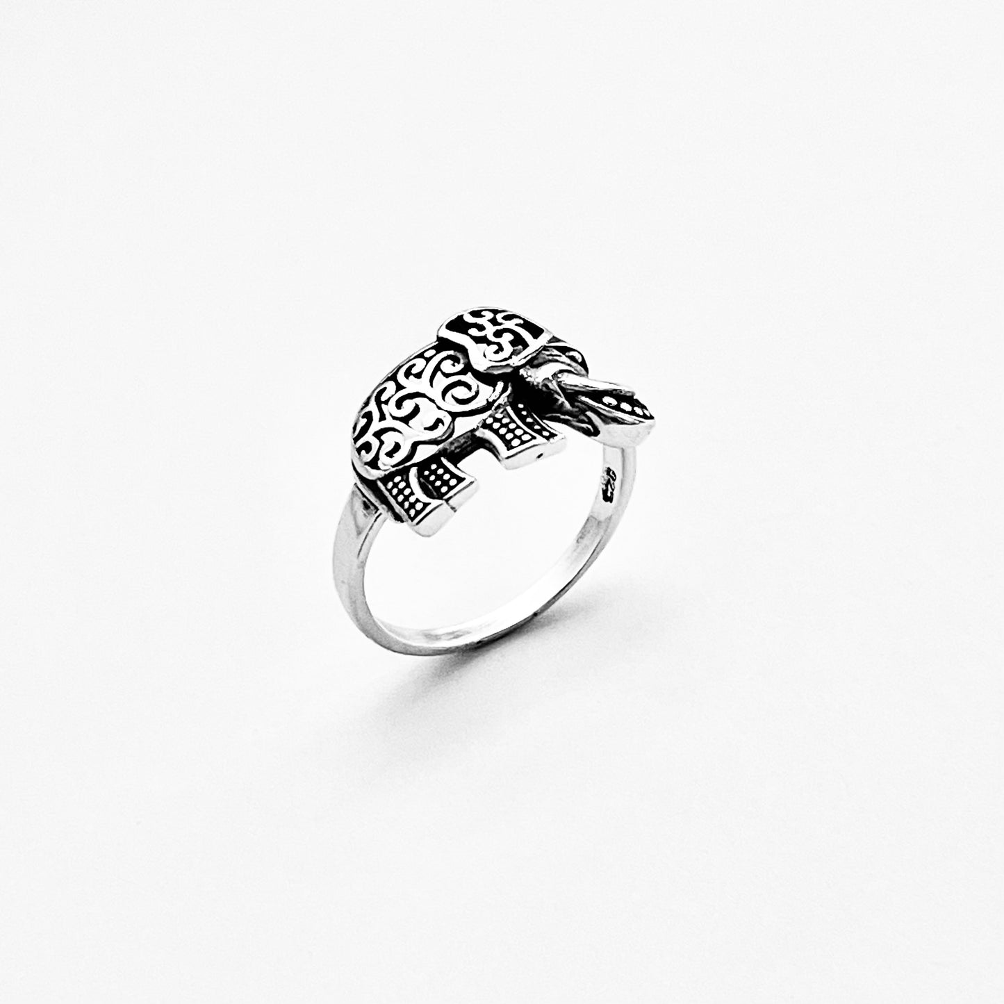 925 Sterling Silver Large Filigree and Dots Elephant Ring | Good Luck Statement Animal Silver Rings