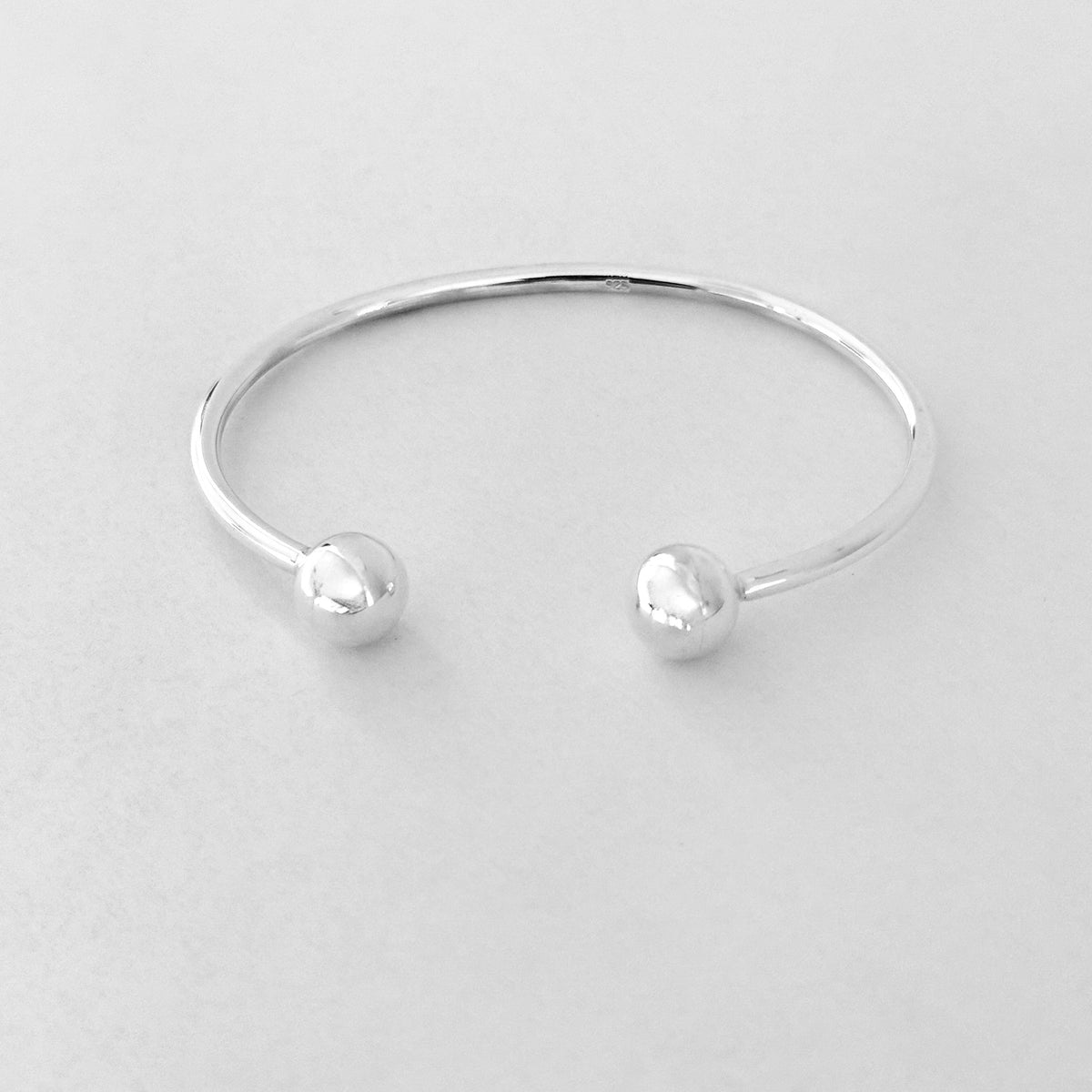 925 Sterling Silver High Polish Ball Cuff Bangle | Adjustable Silver Bracelet