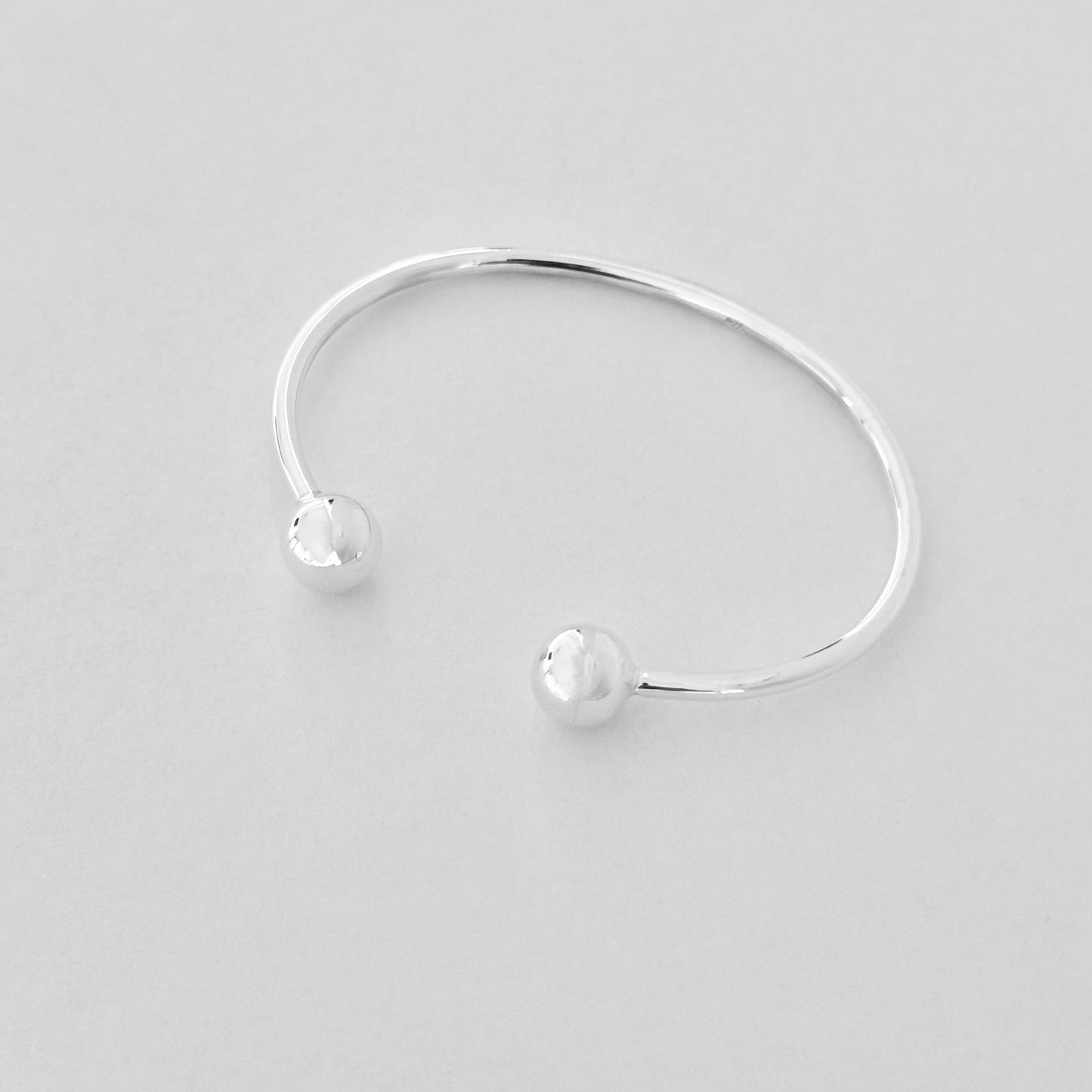 925 Sterling Silver High Polish Ball Cuff Bangle | Adjustable Silver Bracelet