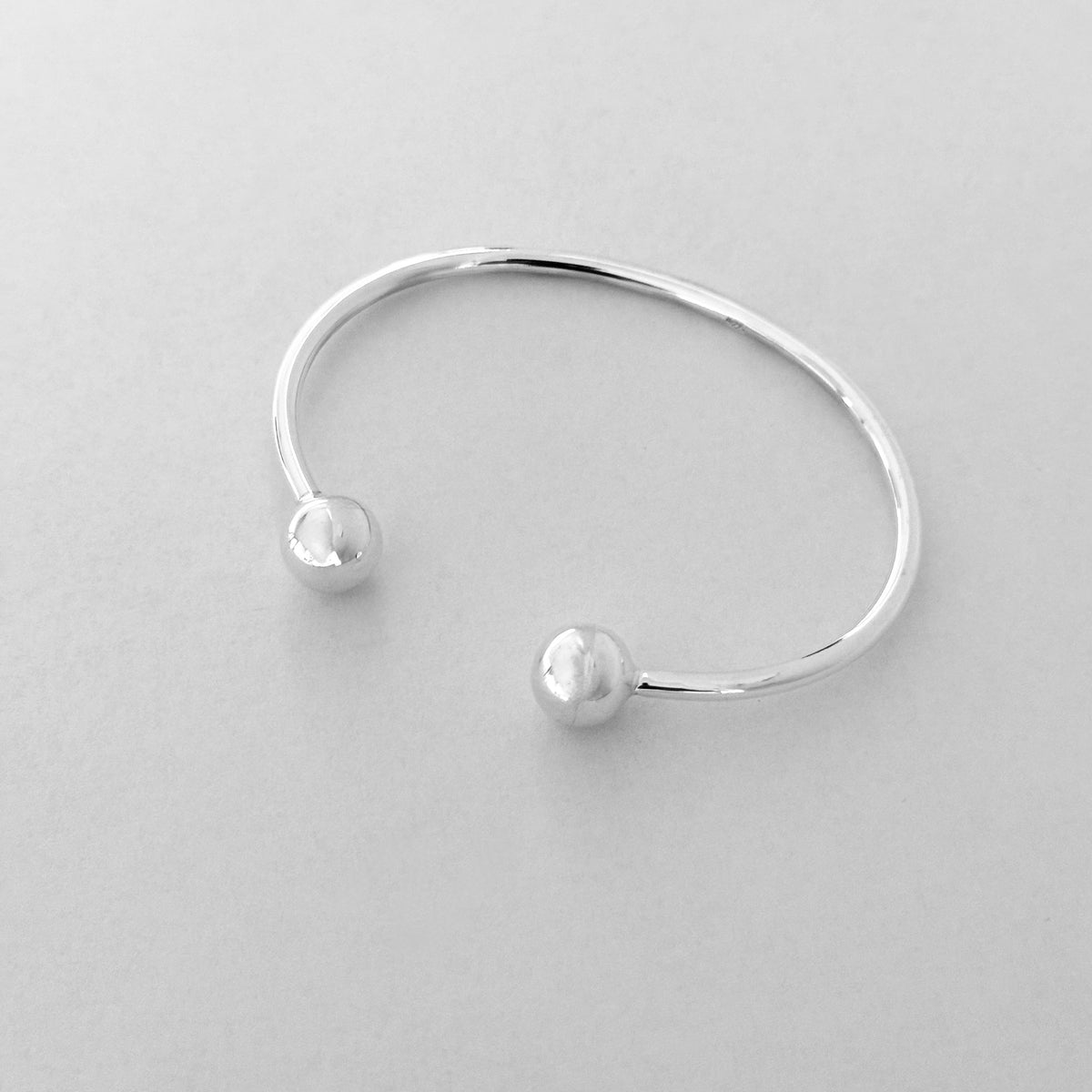 925 Sterling Silver High Polish Ball Cuff Bangle | Adjustable Silver Bracelet