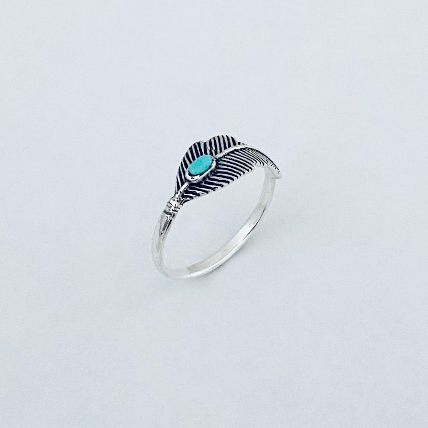 Sterling Silver Dainty Feather Ring with Turquoise Stone, Angels Wings Jewelry, Spirit Birds