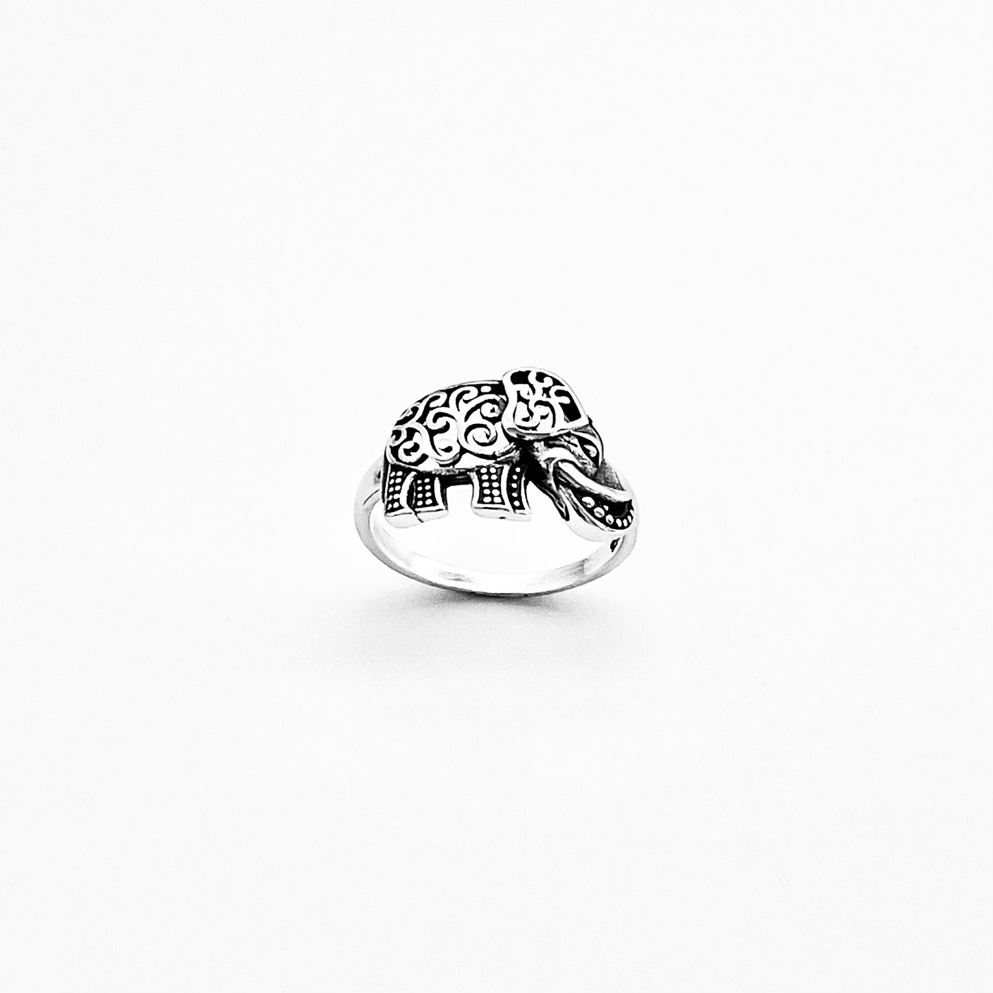 925 Sterling Silver Large Filigree and Dots Elephant Ring | Good Luck Statement Animal Silver Rings