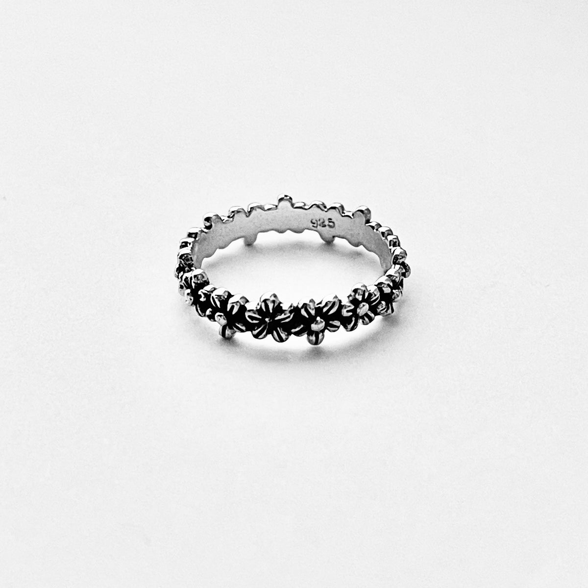 925 Sterling Silver Eternity Small Daisy Band Ring – Dainty Stackable Flower Wedding Bands