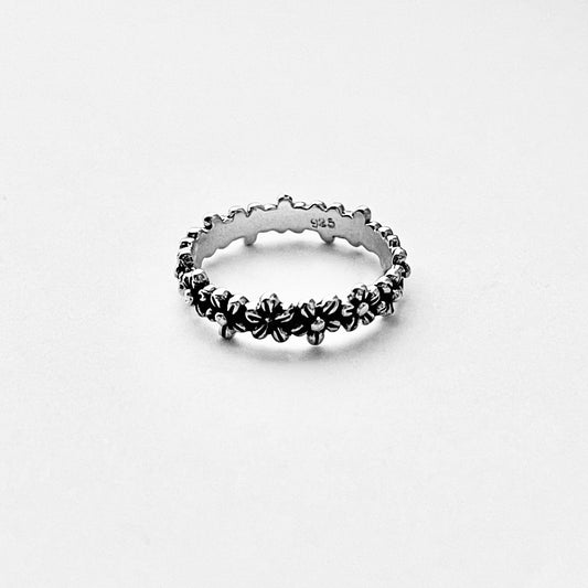 925 Sterling Silver Eternity Small Daisy Band Ring – Dainty Stackable Flower Wedding Bands