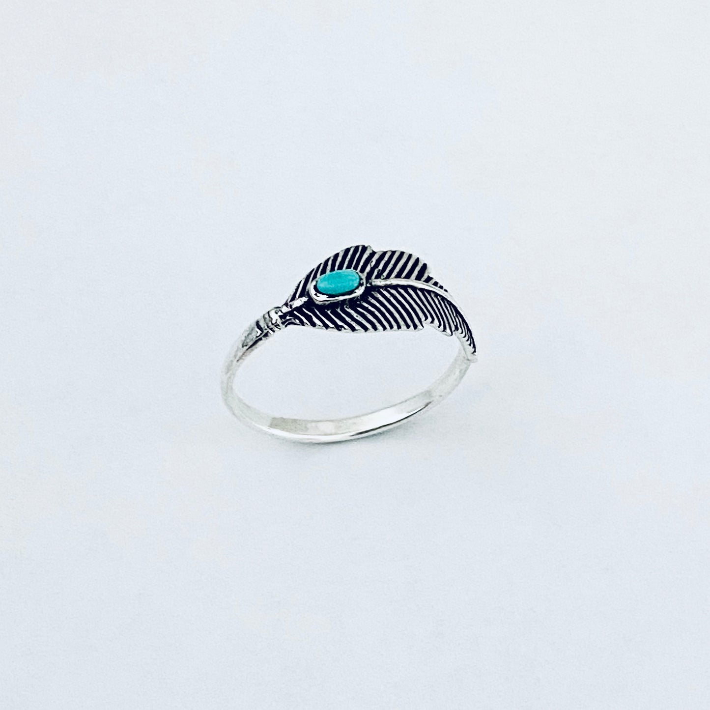 Sterling Silver Dainty Feather Ring with Turquoise Stone, Angels Wings Jewelry, Spirit Birds