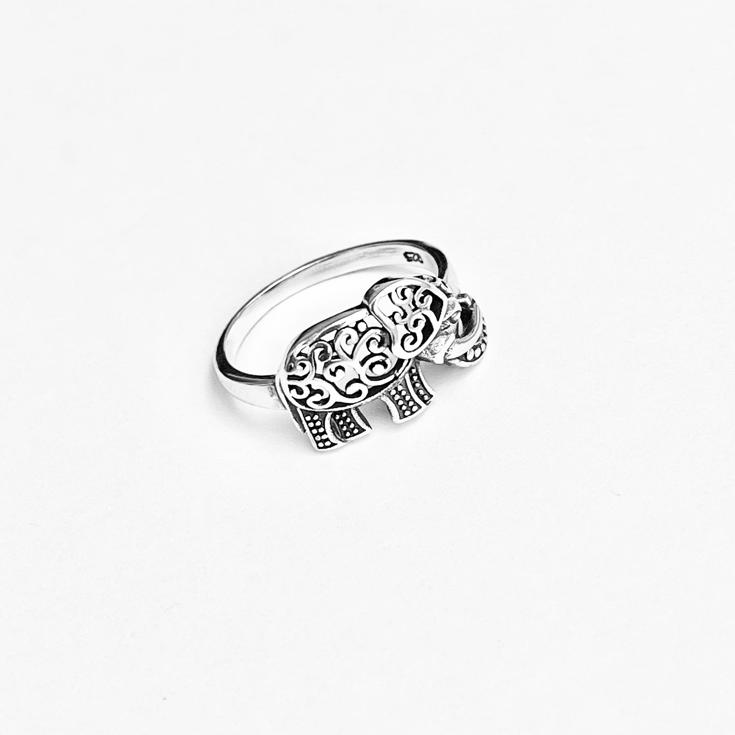 925 Sterling Silver Large Filigree and Dots Elephant Ring | Good Luck Statement Animal Silver Rings