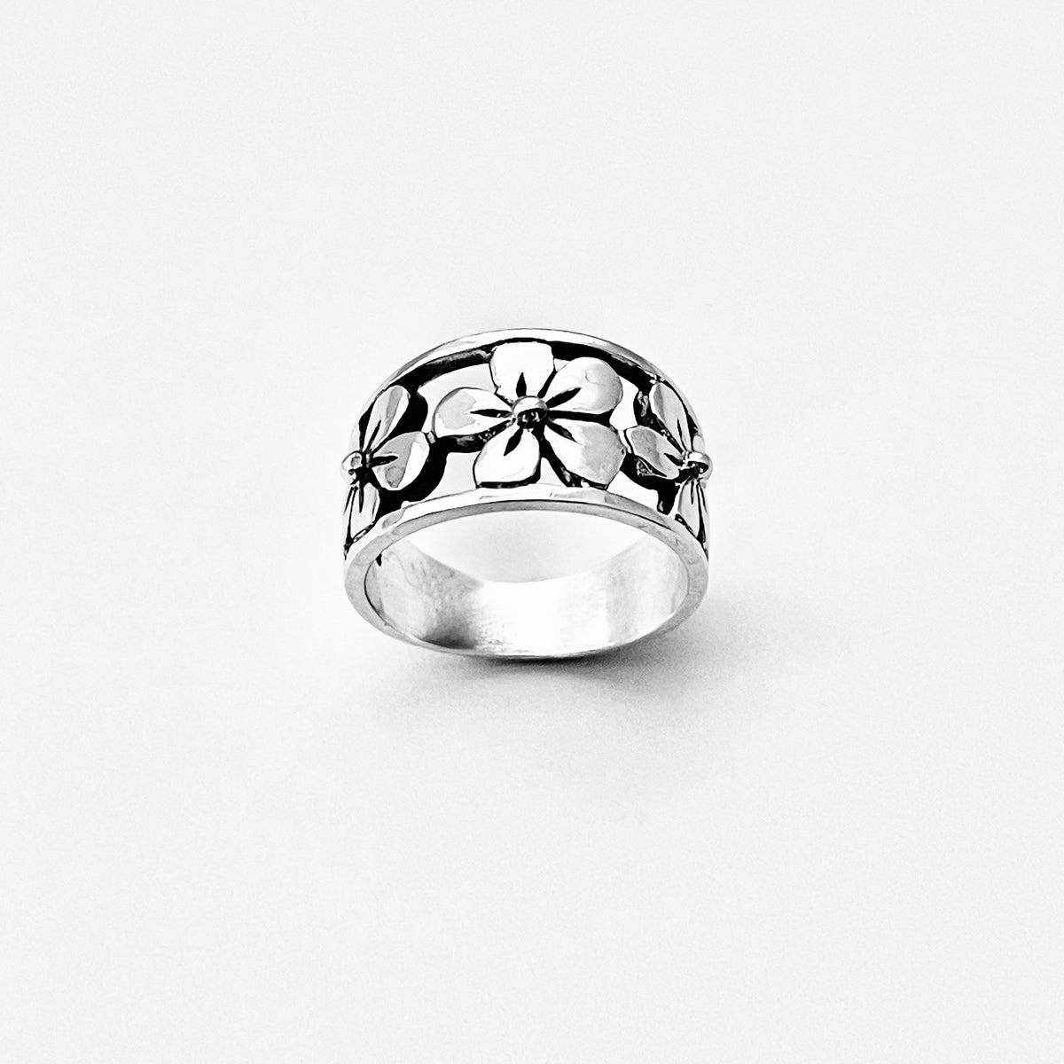 925 Sterling Silver Triple Plumeria Flower Ring  – Hawaiian Floral Silver Rings