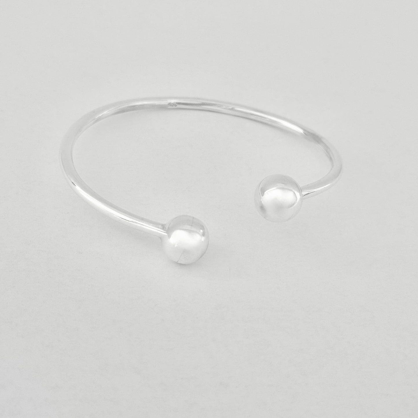 925 Sterling Silver High Polish Ball Cuff Bangle | Adjustable Silver Bracelet