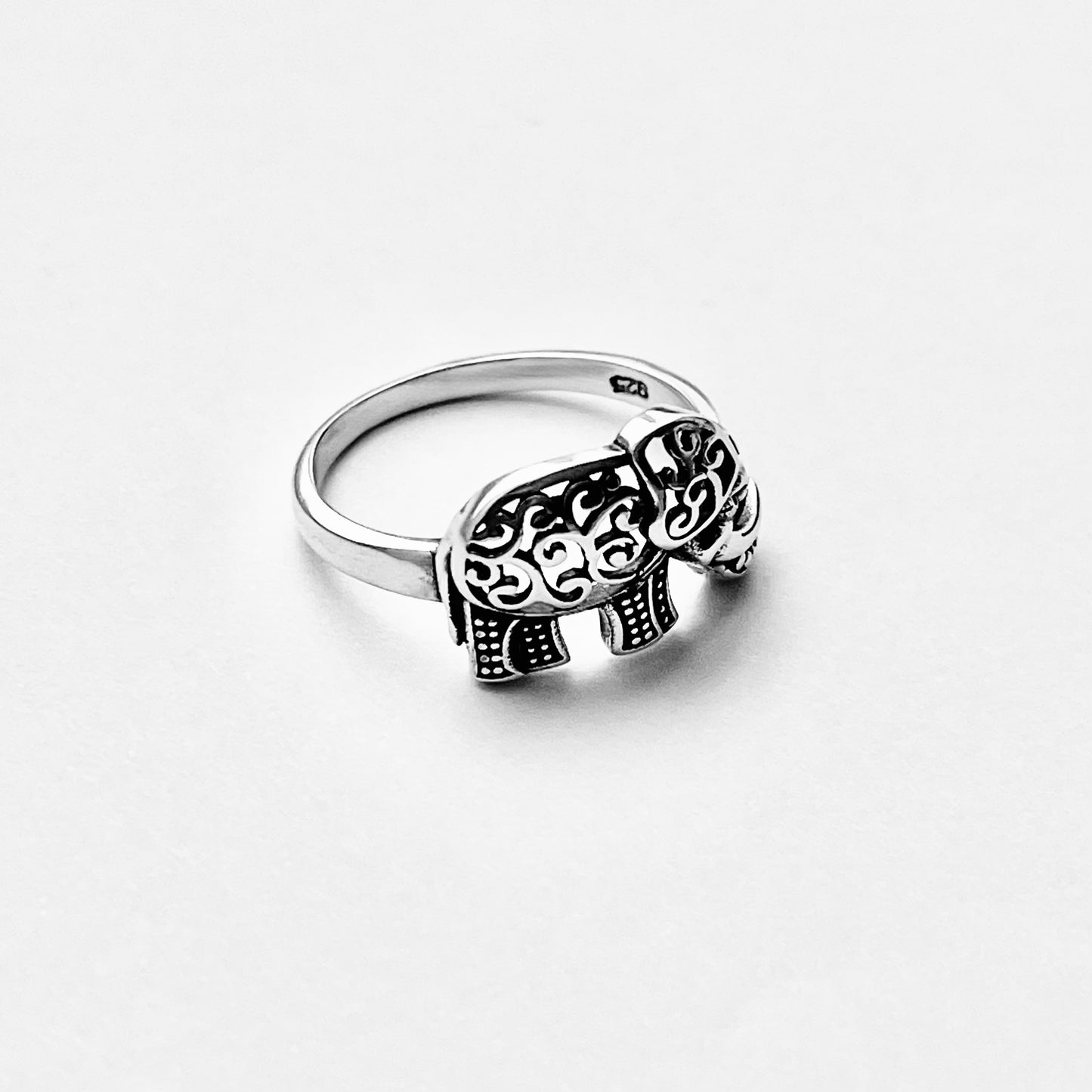 925 Sterling Silver Large Filigree and Dots Elephant Ring | Good Luck Statement Animal Silver Rings