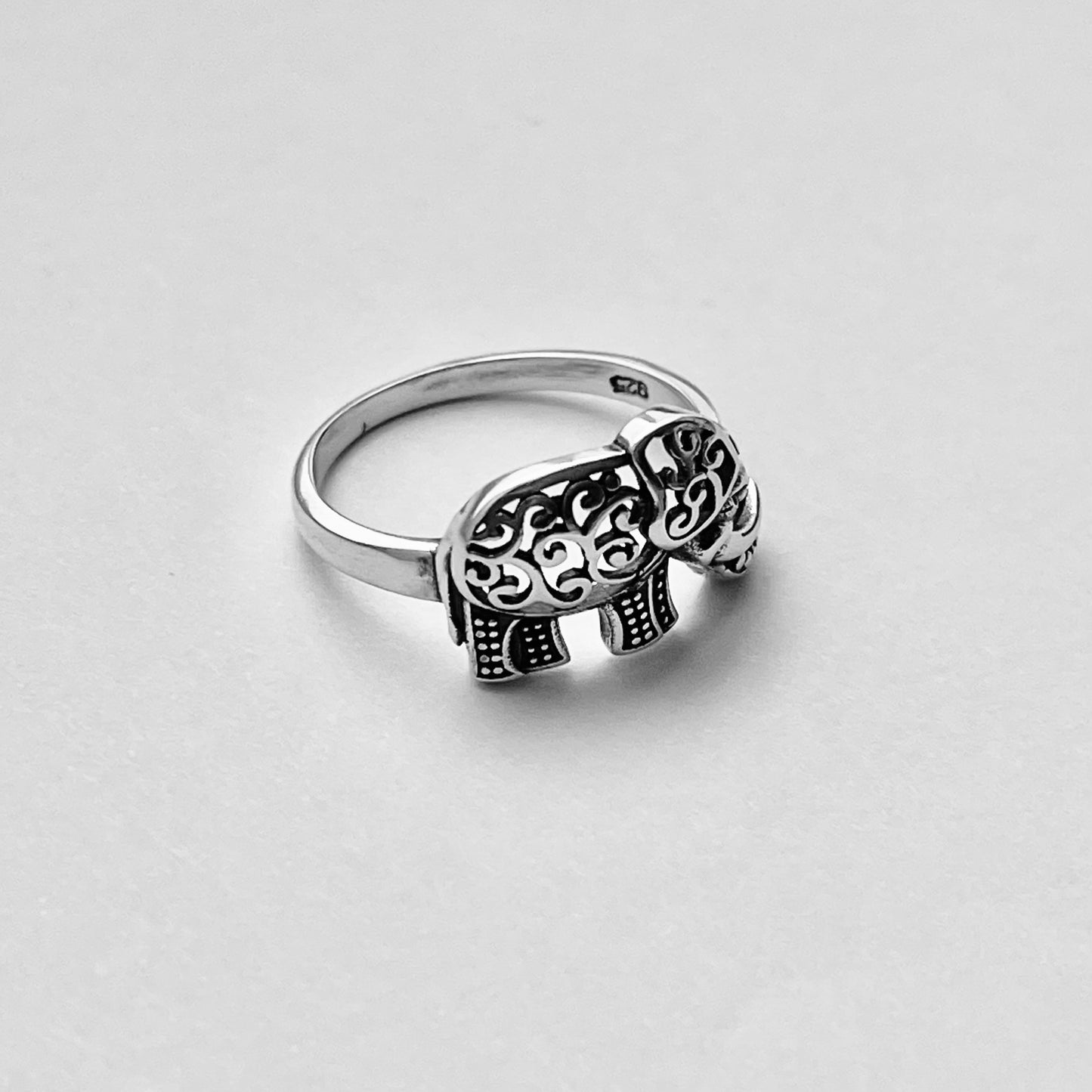 Sterling Silver Large Filigree Elephant Ring, Good Luck Ring, Animal Rings