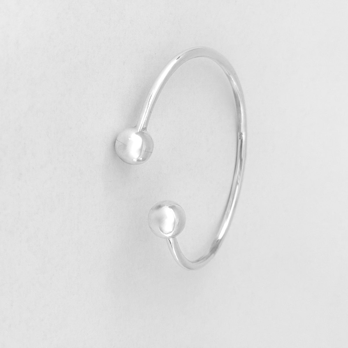925 Sterling Silver High Polish Ball Cuff Bangle | Adjustable Silver Bracelet