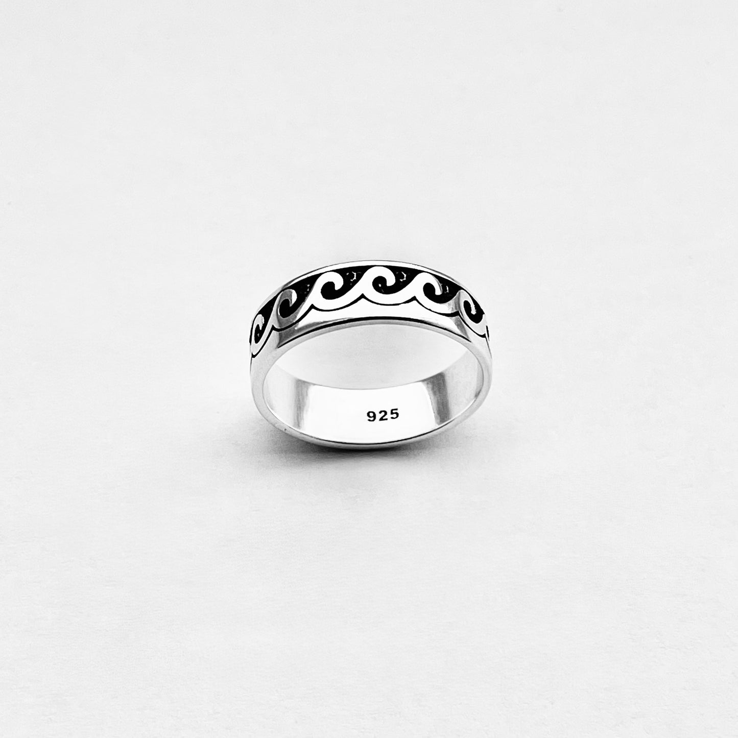 Sterling Silver Unisex Eternity Wave Band, Wedding Ring, Ocean Waves, Stackable Jewelry