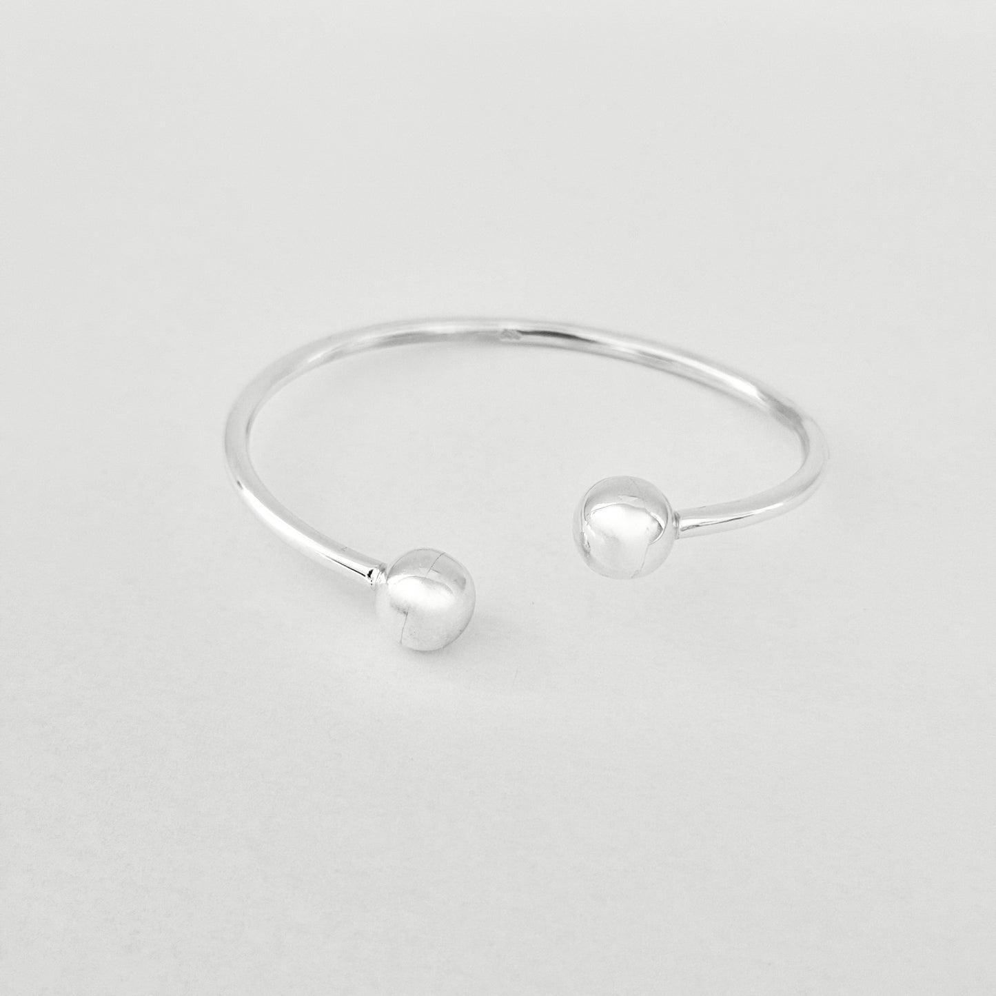 925 Sterling Silver High Polish Ball Cuff Bangle | Adjustable Silver Bracelet