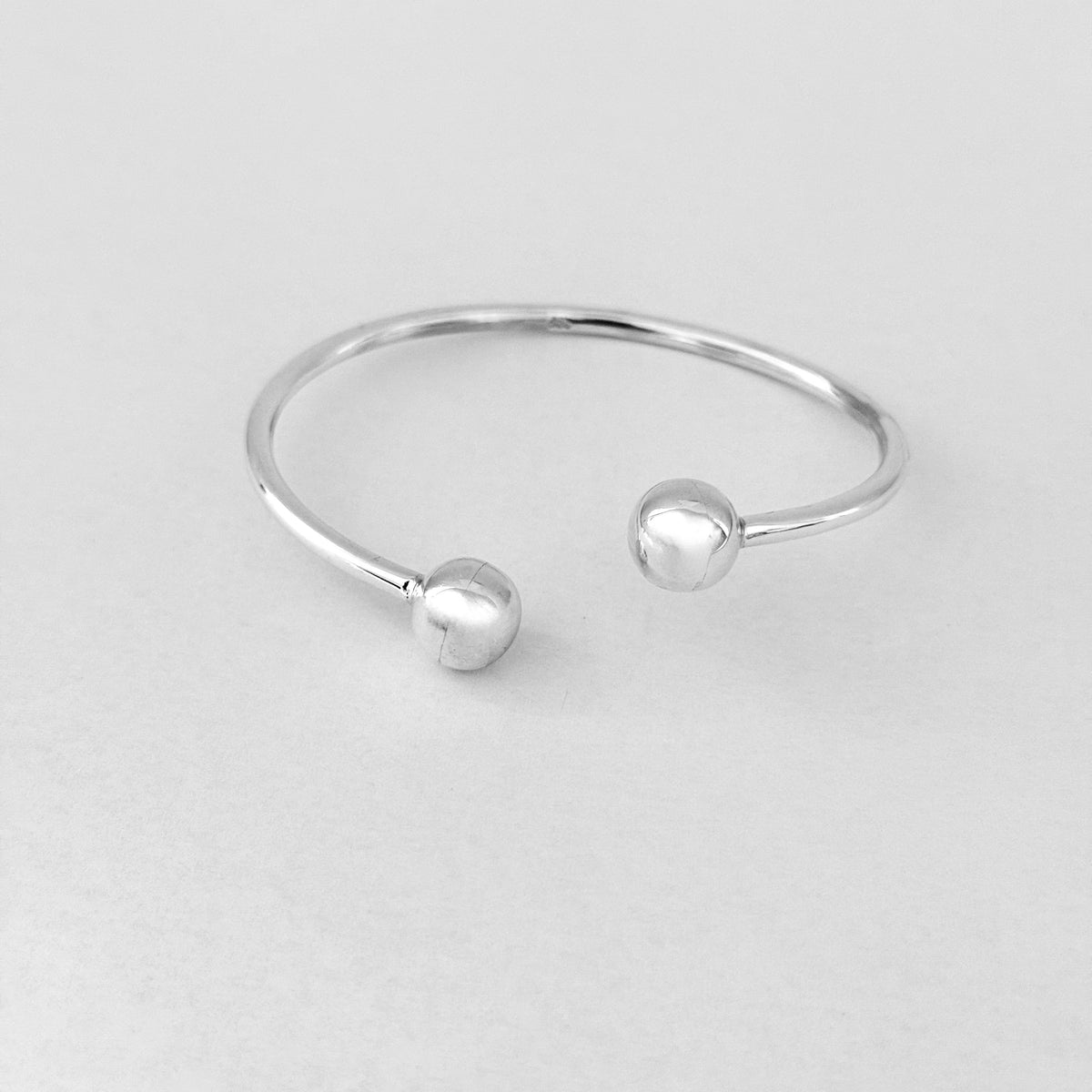 925 Sterling Silver High Polish Ball Cuff Bangle | Adjustable Silver Bracelet