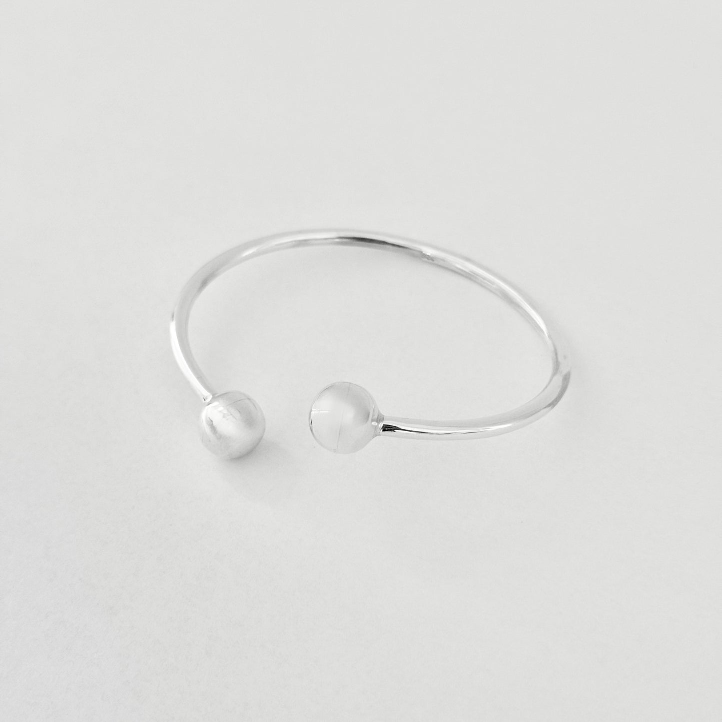 925 Sterling Silver High Polish Ball Cuff Bangle | Adjustable Silver Bracelet