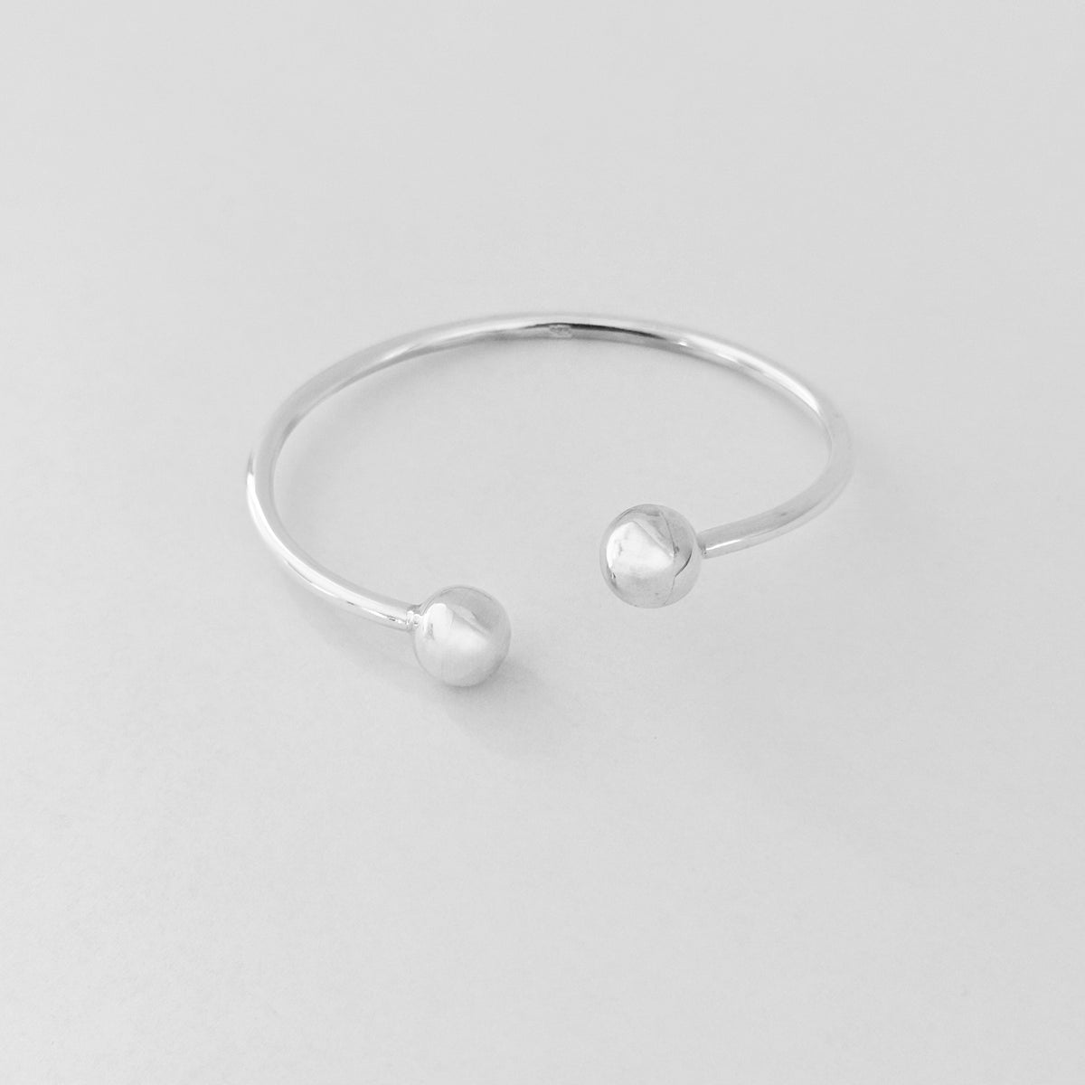 925 Sterling Silver High Polish Ball Cuff Bangle | Adjustable Silver Bracelet