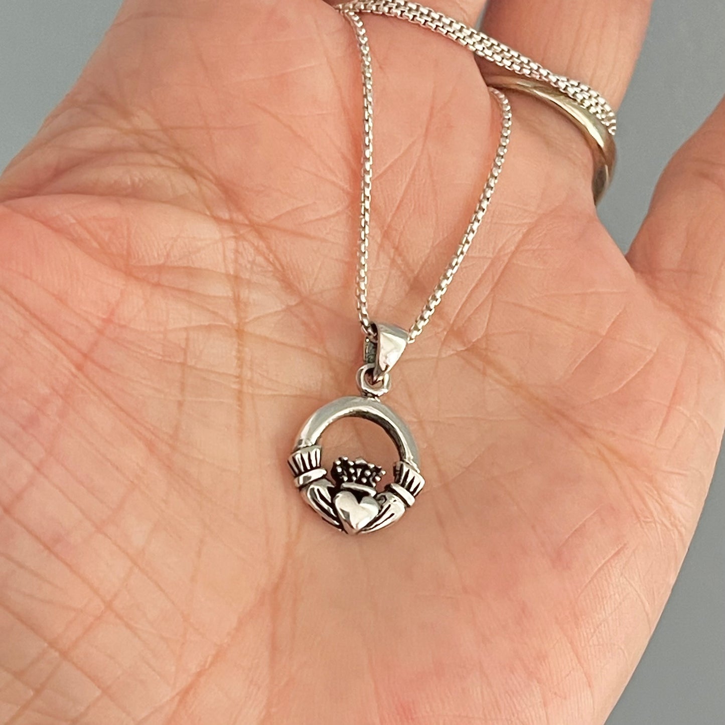 Sterling Silver Small Irish Claddagh Necklace, Heart Silver Necklaces