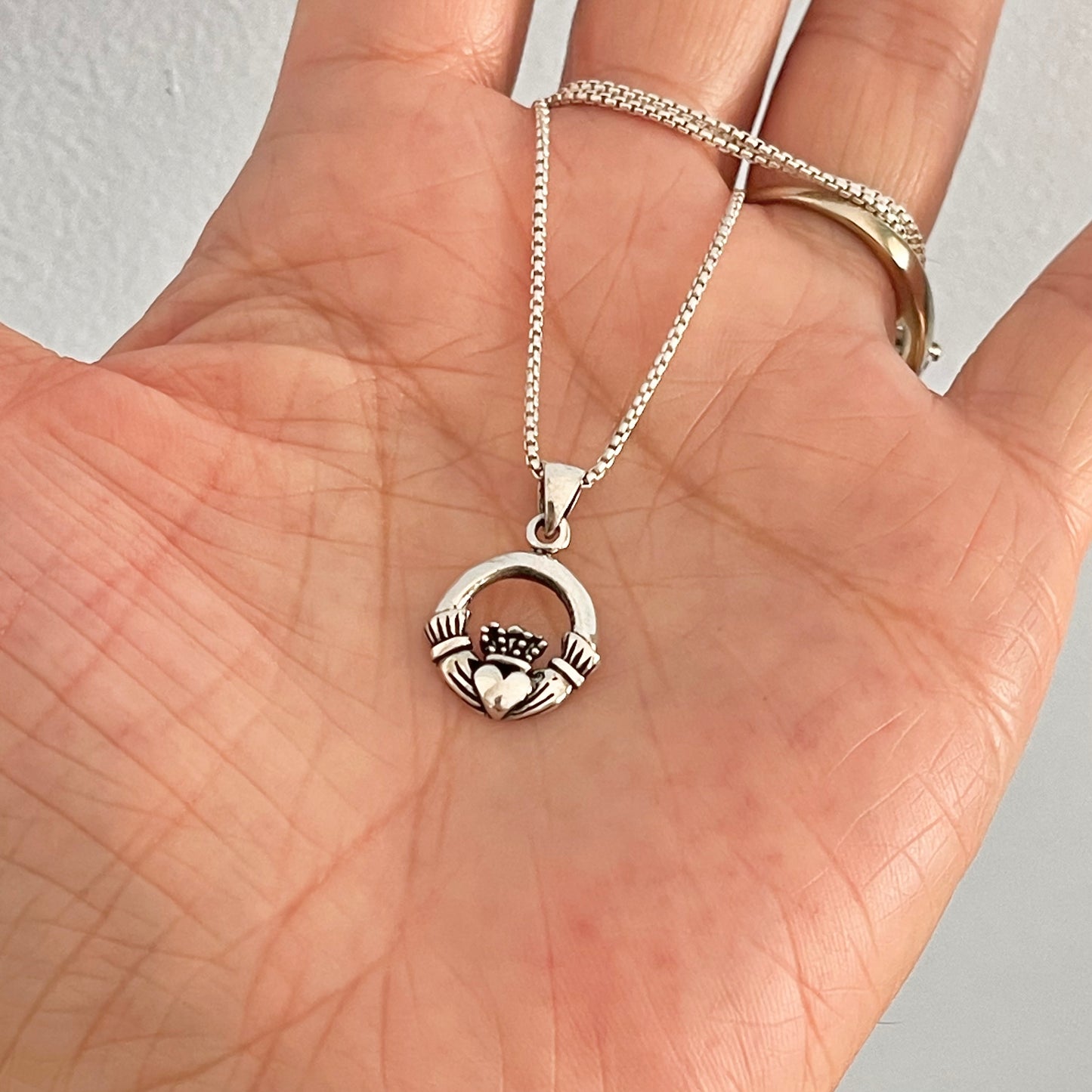 Sterling Silver Small Irish Claddagh Necklace, Heart Silver Necklaces