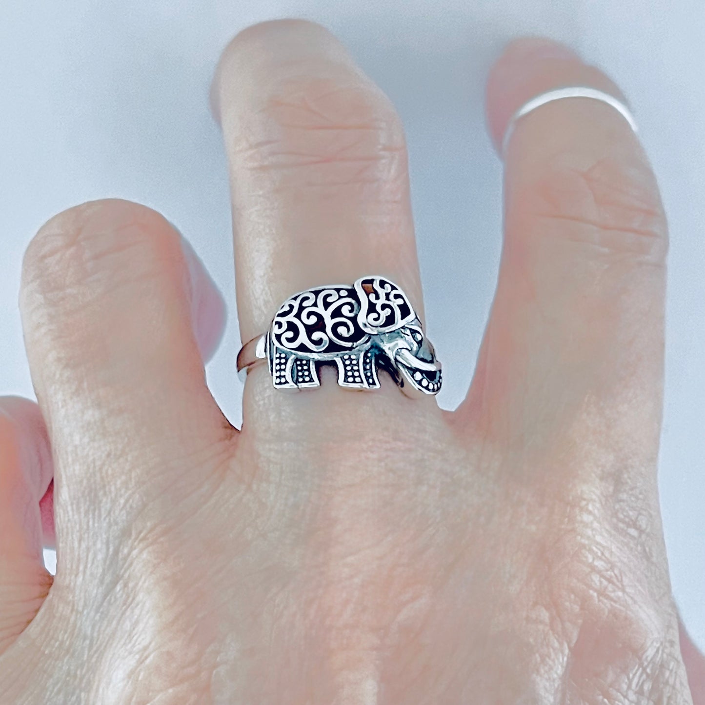 925 Sterling Silver Large Filigree and Dots Elephant Ring | Good Luck Statement Animal Silver Rings