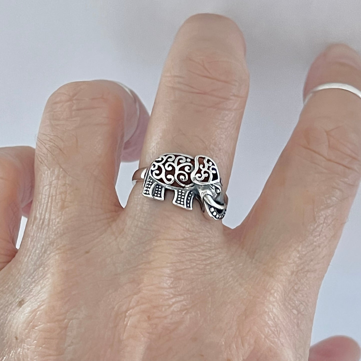 Sterling Silver Large Filigree Elephant Ring, Good Luck Ring, Animal Rings