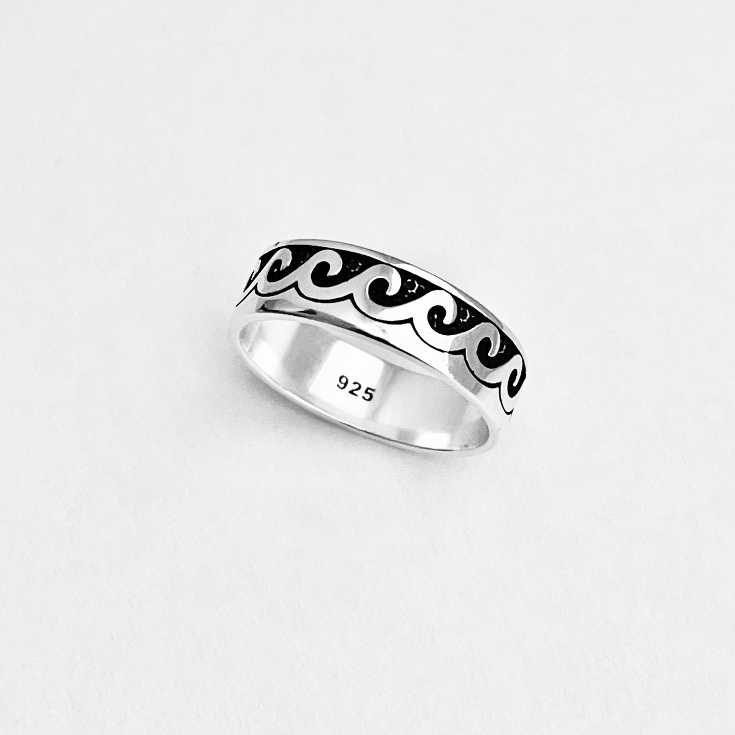 Sterling Silver Unisex Eternity Wave Band, Wedding Ring, Ocean Waves, Stackable Jewelry