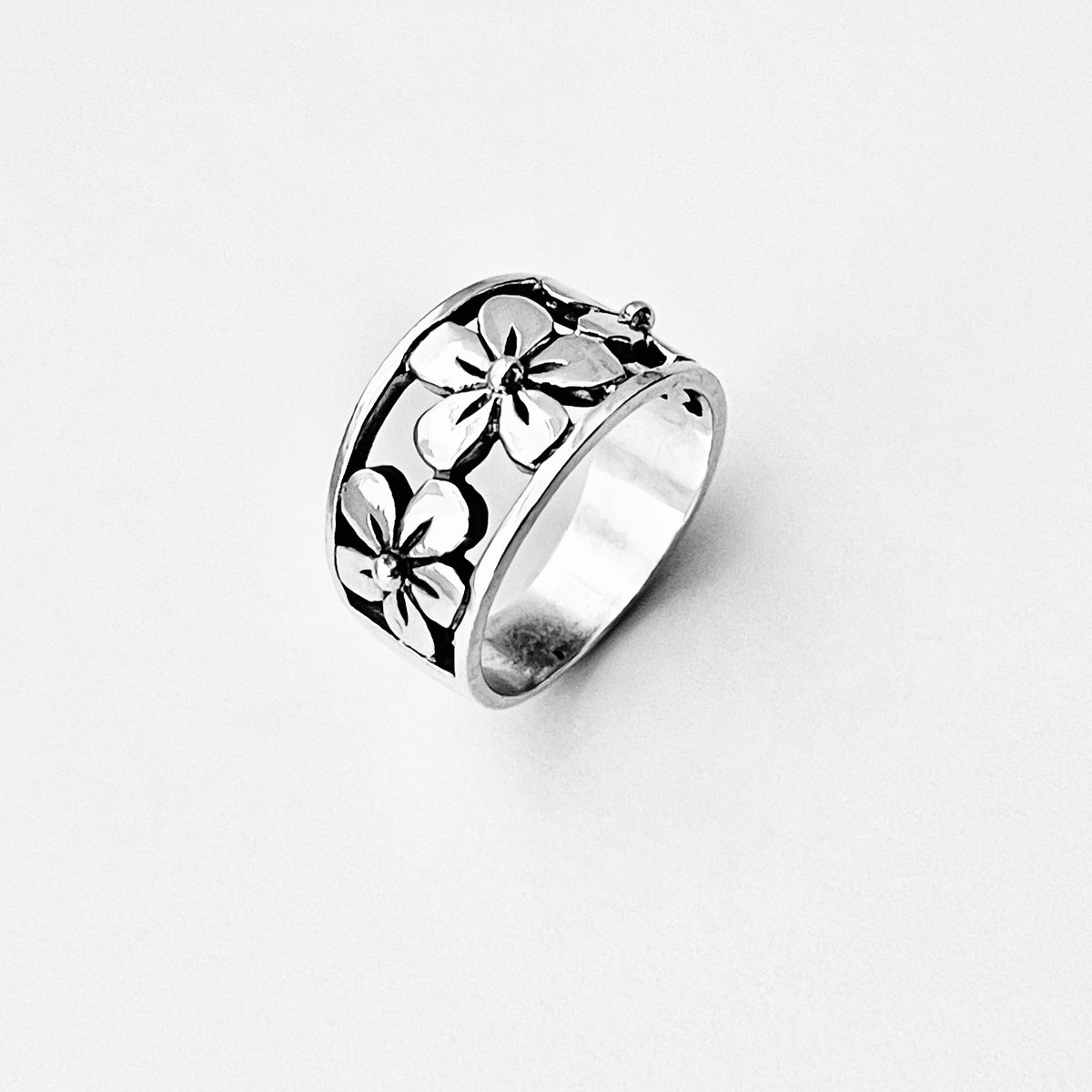 925 Sterling Silver Triple Plumeria Flower Ring  – Hawaiian Floral Silver Rings
