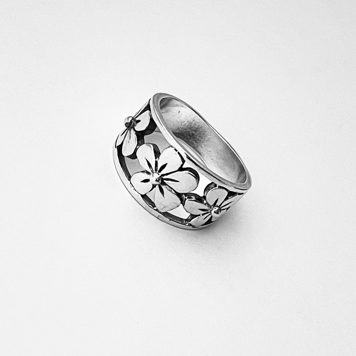 925 Sterling Silver Triple Plumeria Flower Ring  – Hawaiian Floral Silver Rings