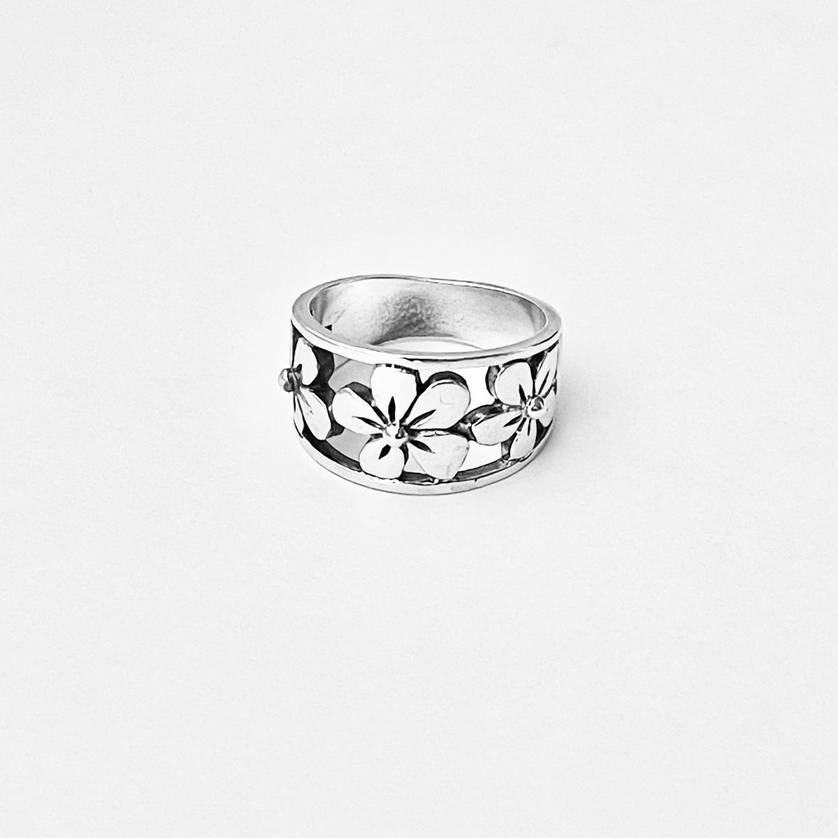 925 Sterling Silver Triple Plumeria Flower Ring  – Hawaiian Floral Silver Rings