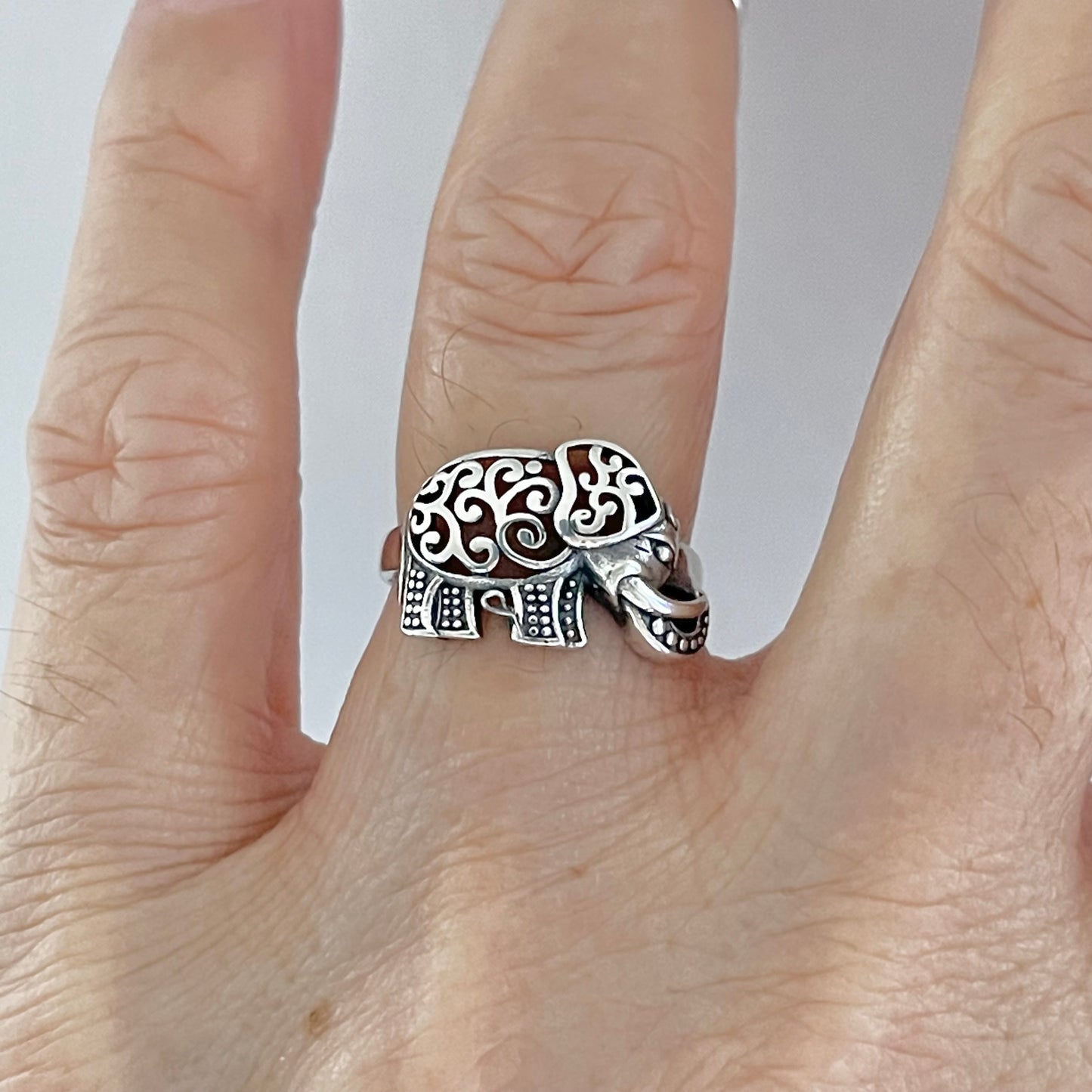 Sterling Silver Large Filigree Elephant Ring, Good Luck Ring, Animal Rings