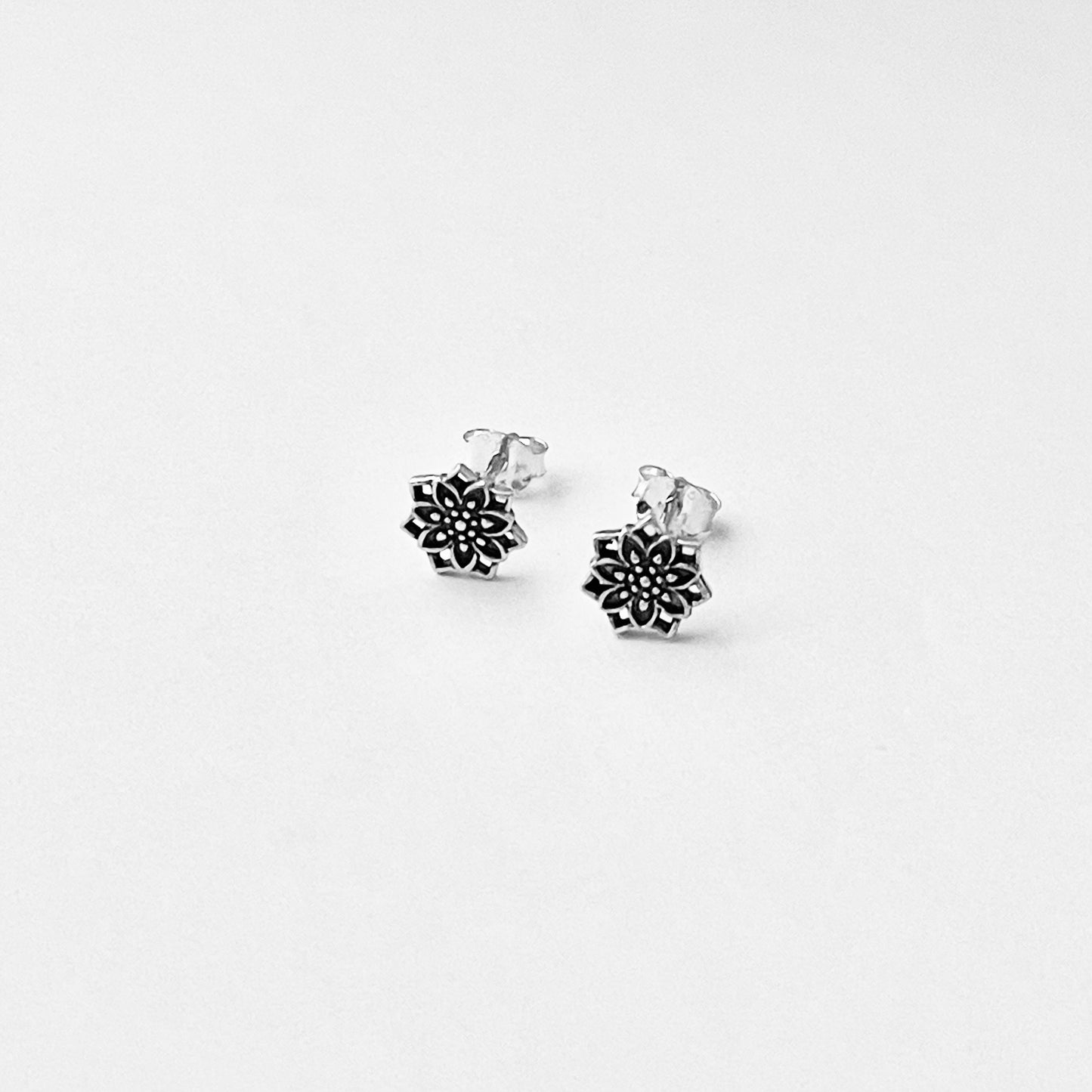 Sterling Silver Dainty Lotus Earrings, Mandala Stud Earring, Flower Jewelry